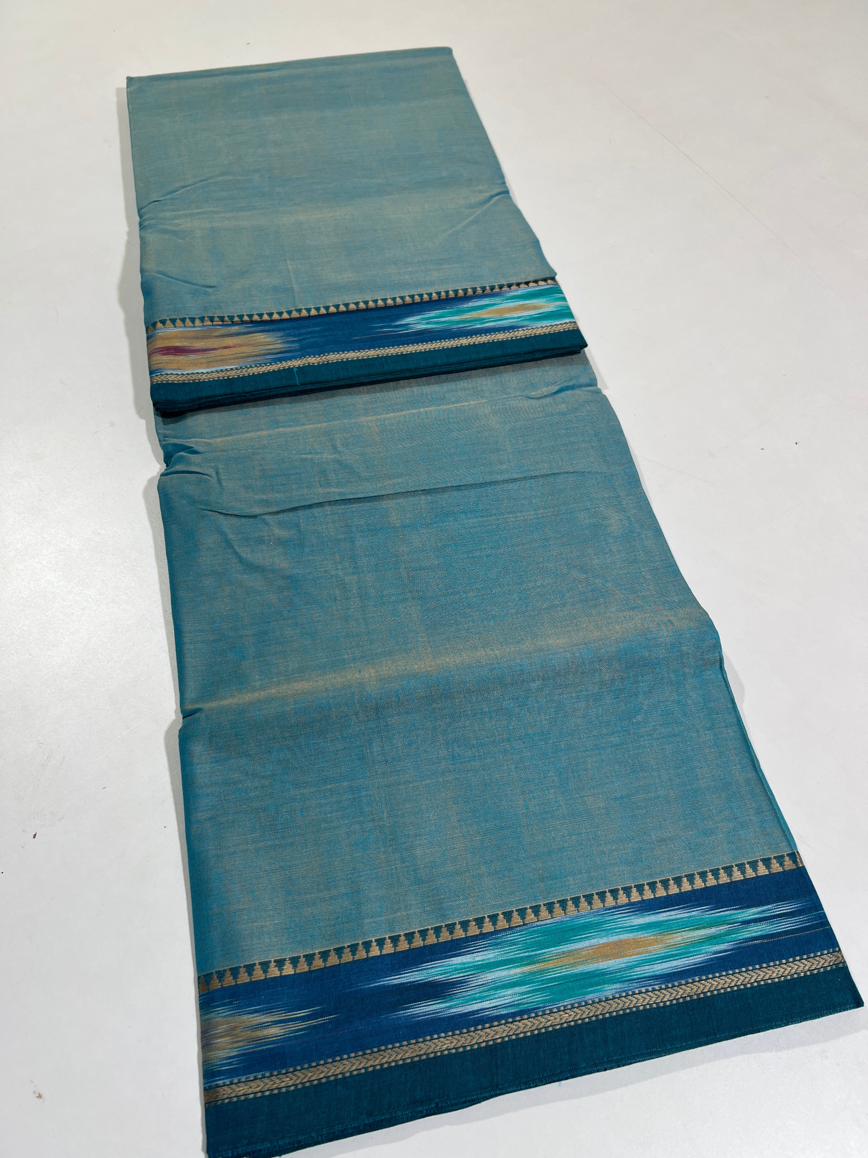SKYBLUE - NARAYANPETA COTTON  SAREE WITH TRADITIONAL BORDER 19
