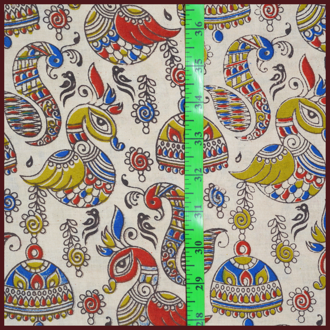 WHITE- BLOCK PRINT COTTON PEDANA KALAMKARI FABRIC 34