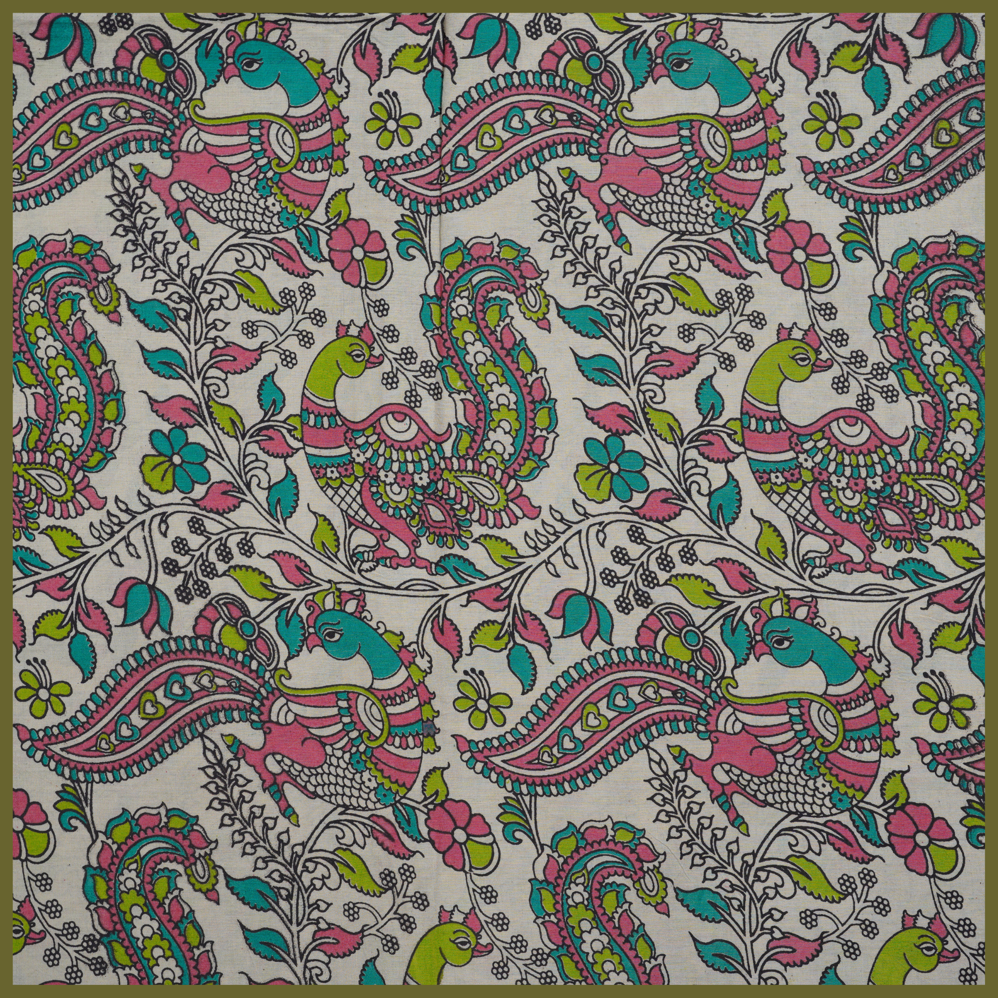 GREEN- BLOCK PRINT COTTON PEDANA KALAMKARI FABRIC 24