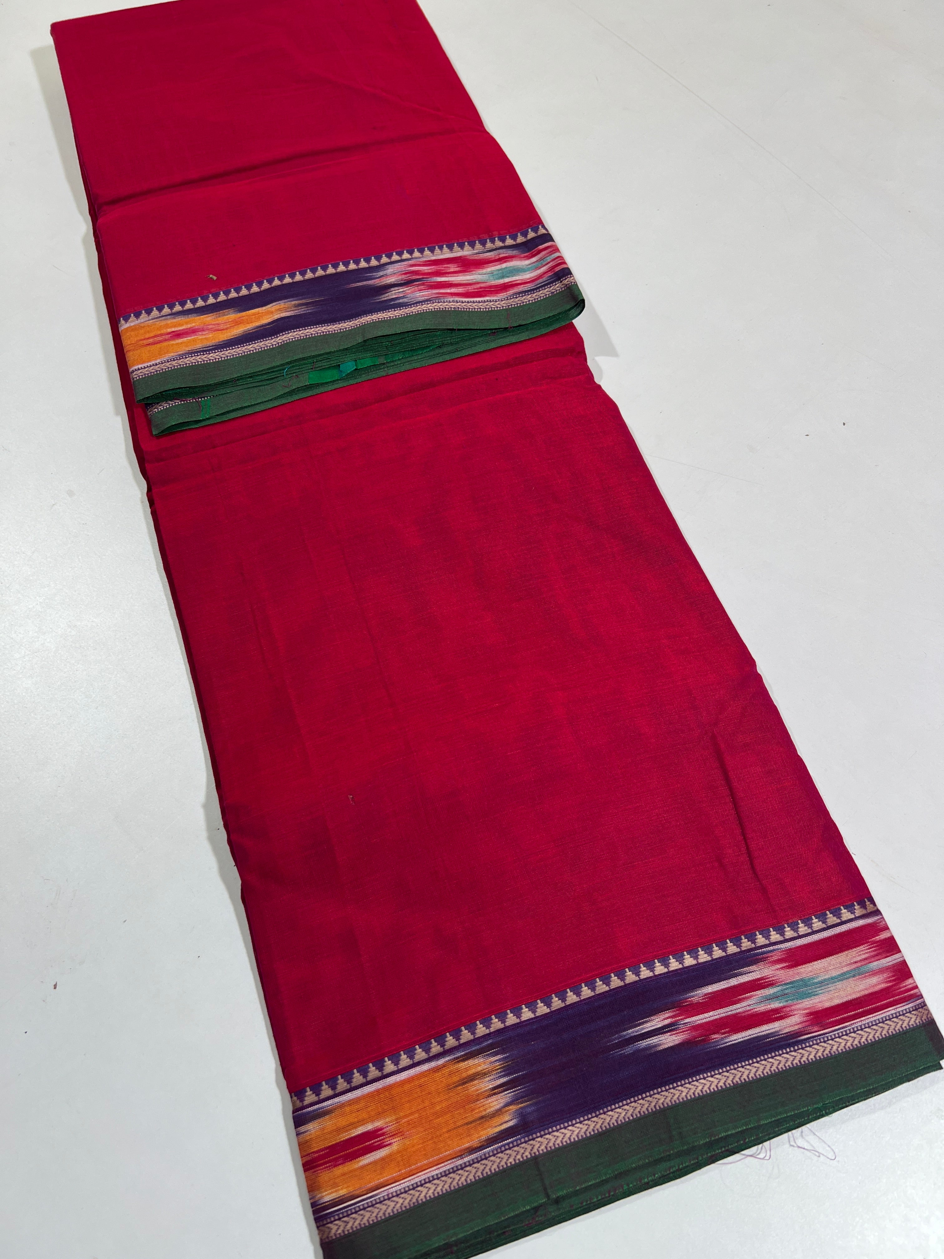 RED - NARAYANPETA COTTON  SAREE WITH TRADITIONAL BORDER 16