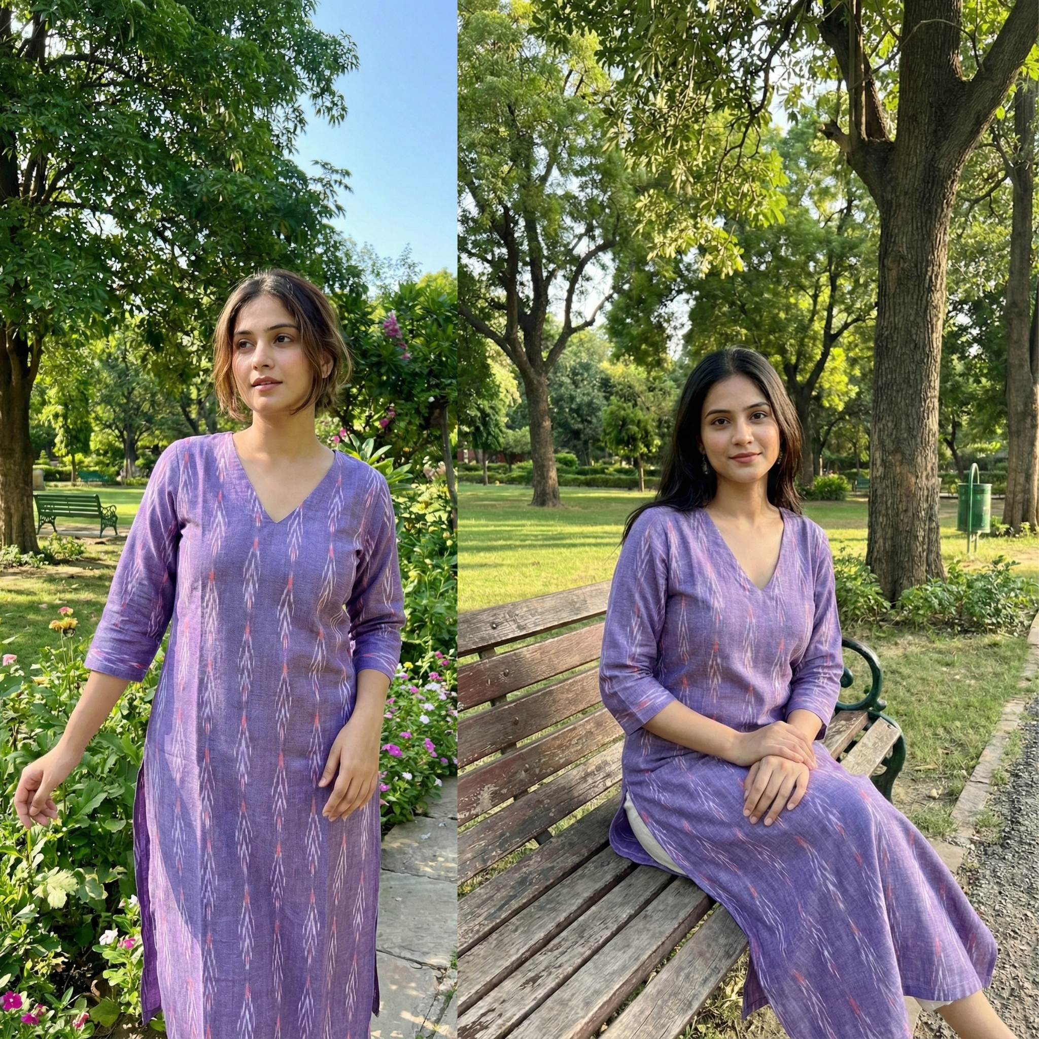 PURPLE - IKAT WEAVE COTTON LONG KURTA 22