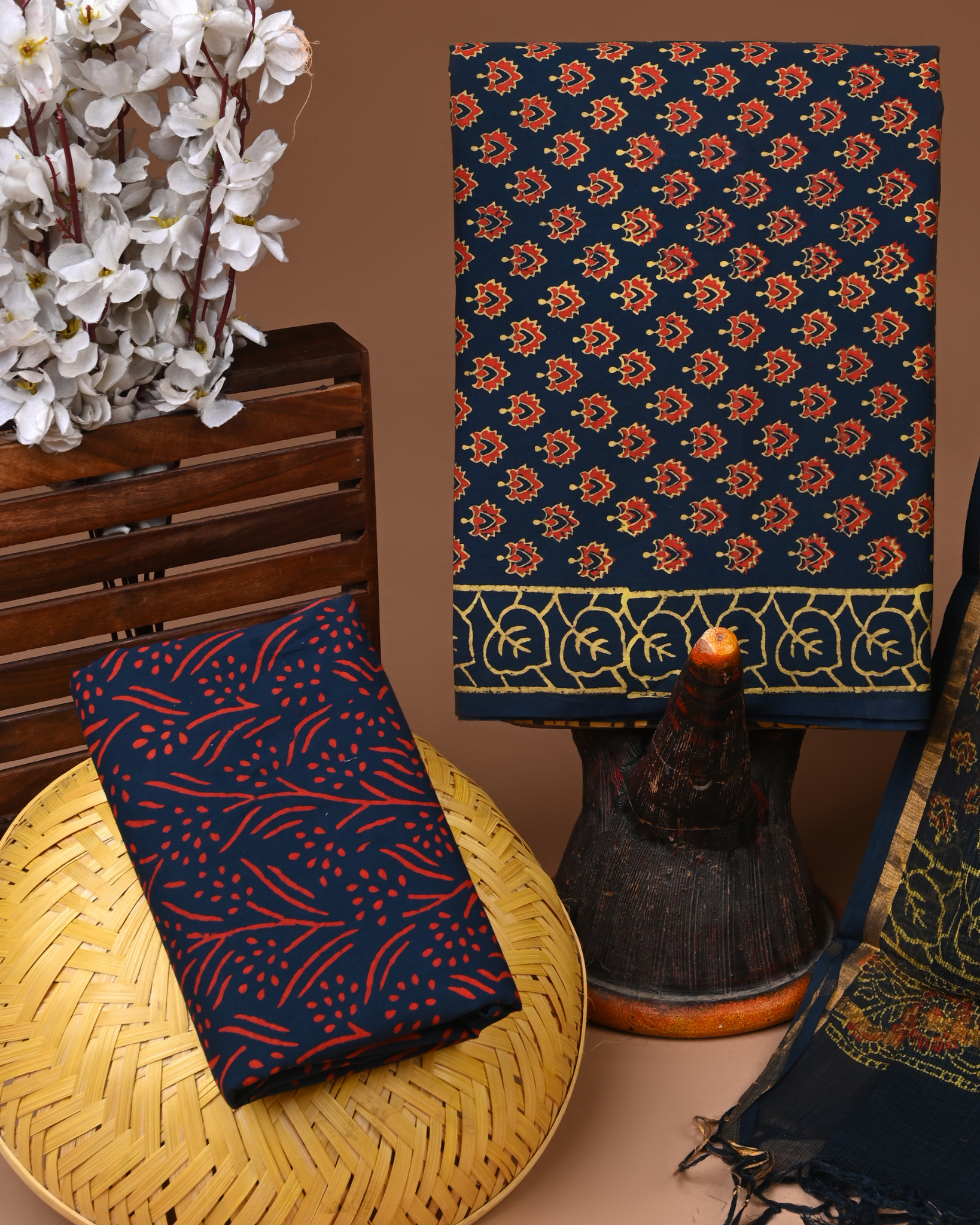 GREEN- BAGRU HAND BLOCK PRINTED COTTON SUIT SET WITH KOTA DUPATTA 17