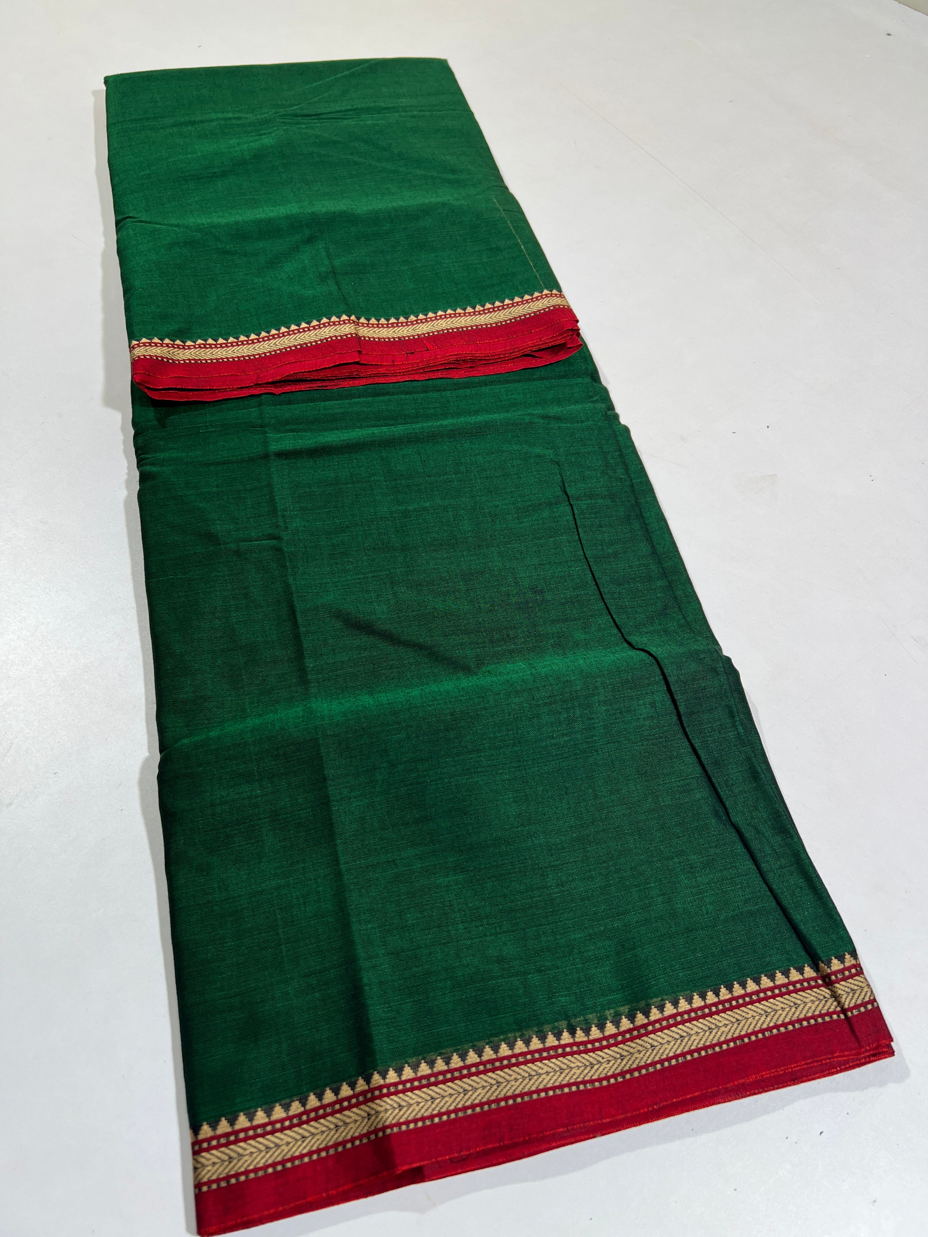 GREEN - NARAYANPETA COTTON  SAREE WITH TRADITIONAL BORDER 38