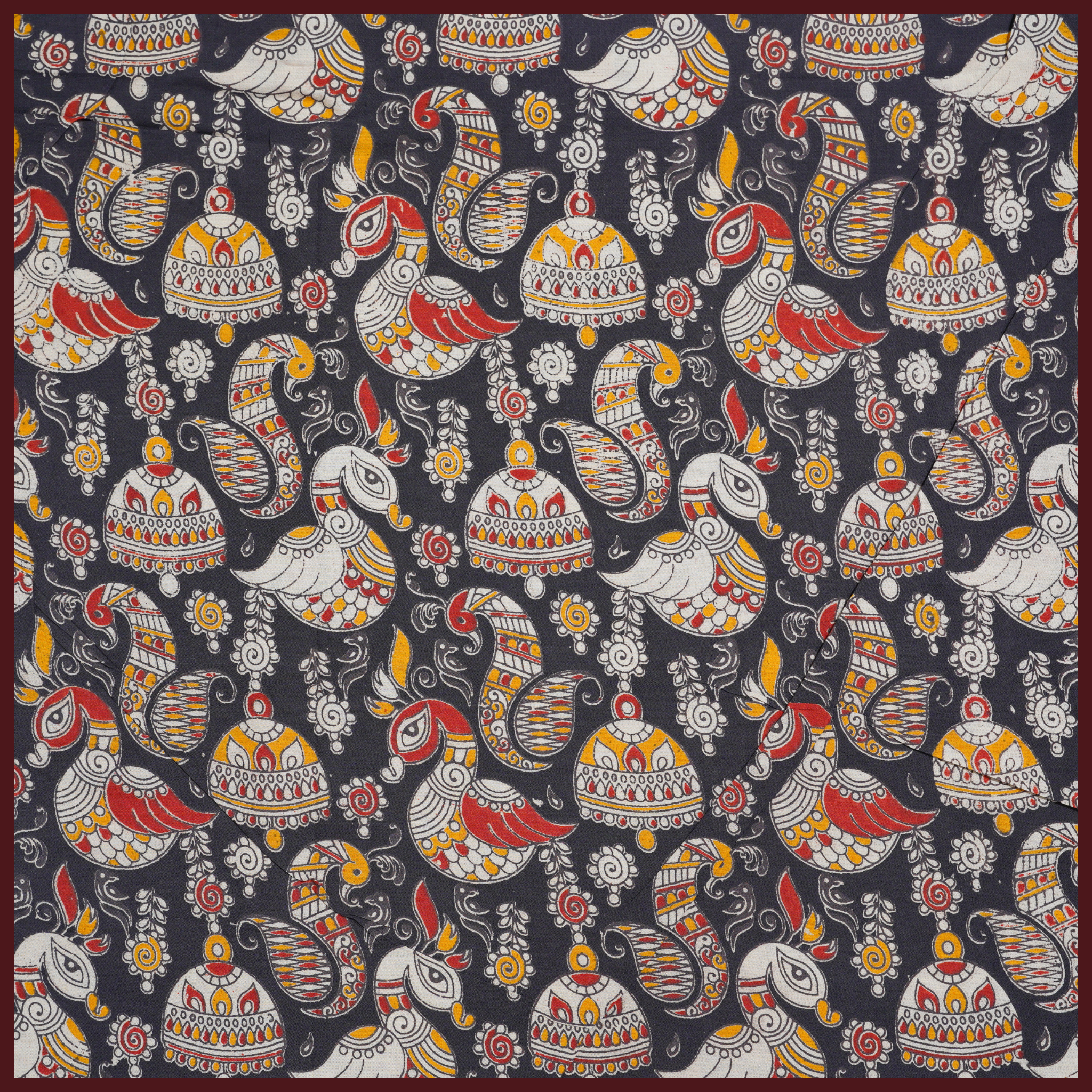 BLACK- BLOCK PRINT COTTON PEDANA KALAMKARI FABRIC 36