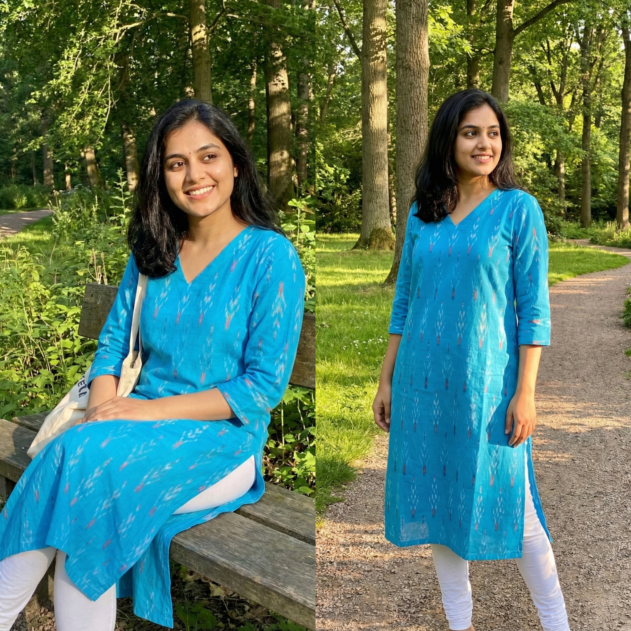 SKYBLUE - IKAT WEAVE COTTON LONG KURTA 23