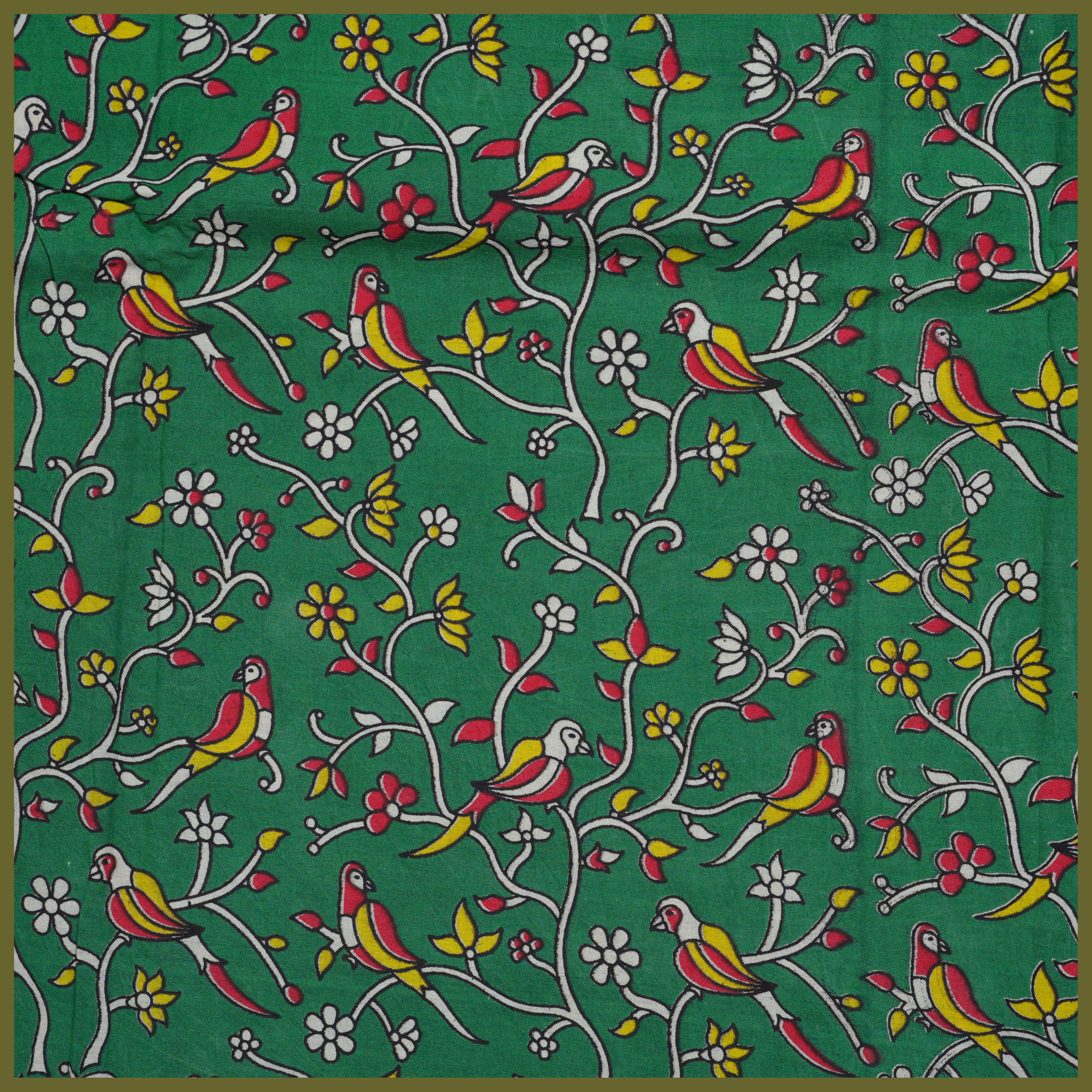 GREEN- BLOCK PRINT COTTON PEDANA KALAMKARI FABRIC 23
