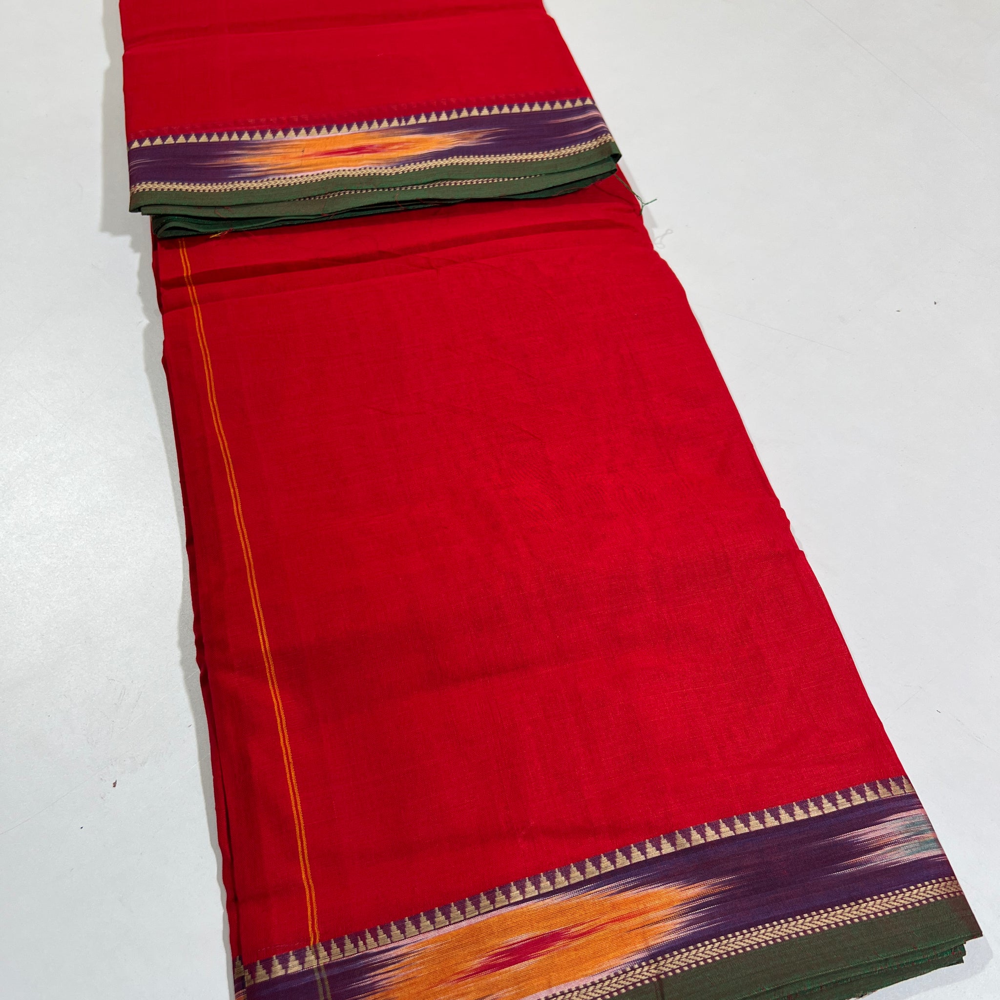 RED- NARAYANPETA COTTON  SAREE WITH TRADITIONAL BORDER 26