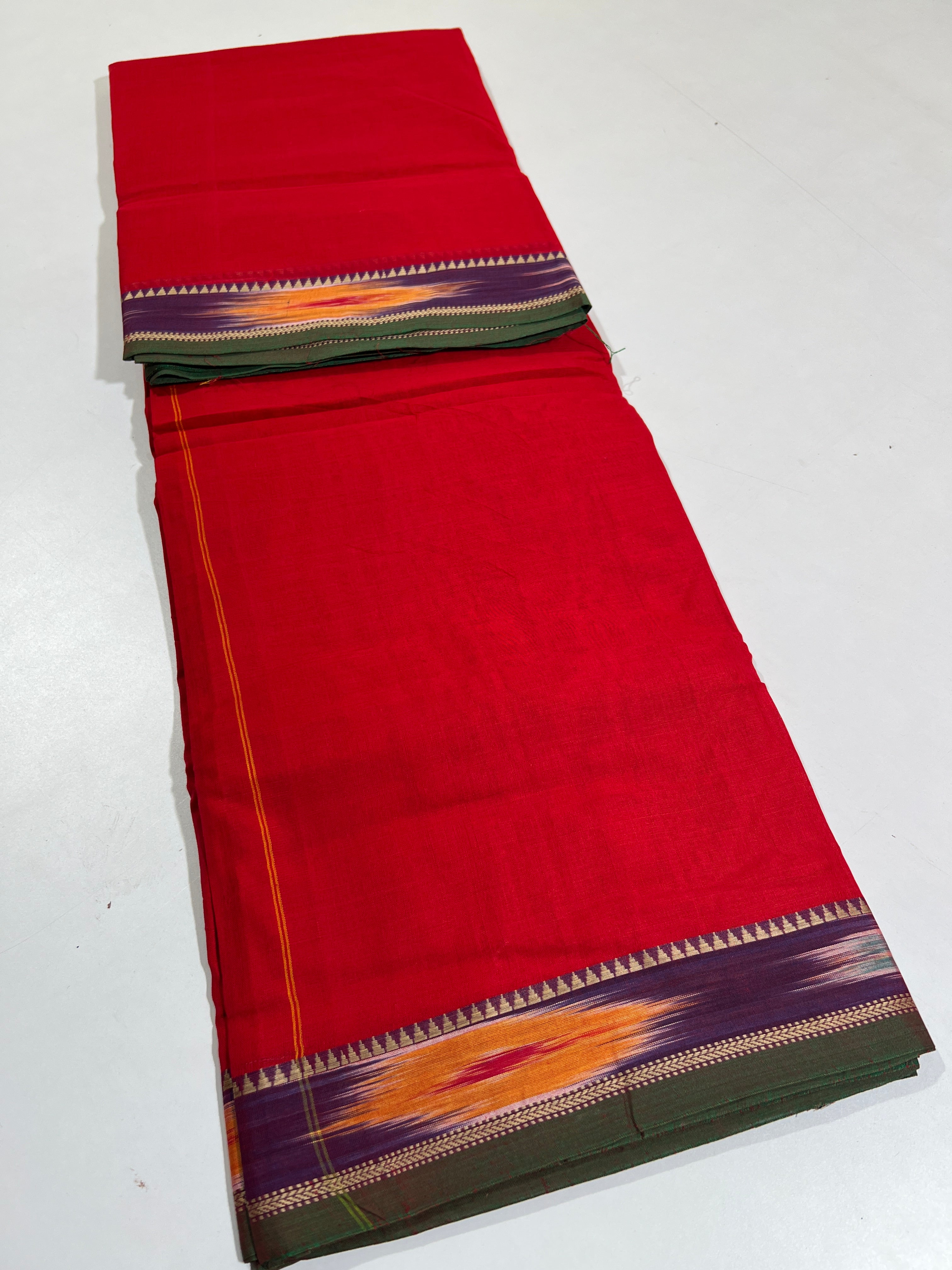 RED- NARAYANPETA COTTON  SAREE WITH TRADITIONAL BORDER 26