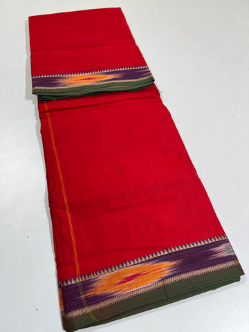 RED- NARAYANPETA COTTON  SAREE WITH TRADITIONAL BORDER 26