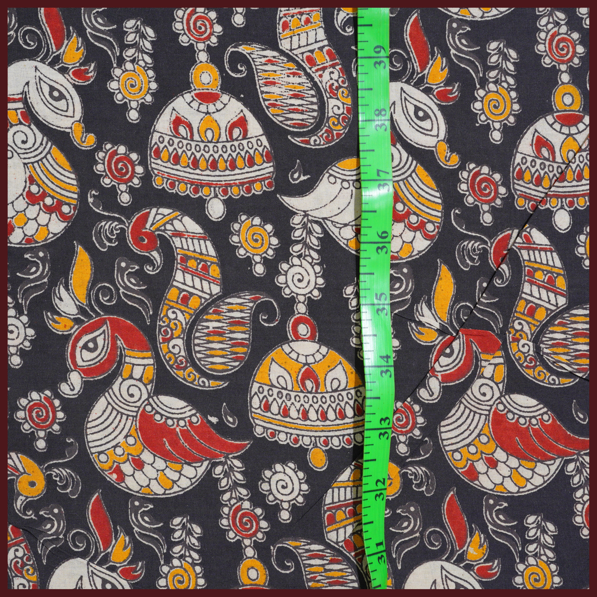 BLACK- BLOCK PRINT COTTON PEDANA KALAMKARI FABRIC 36