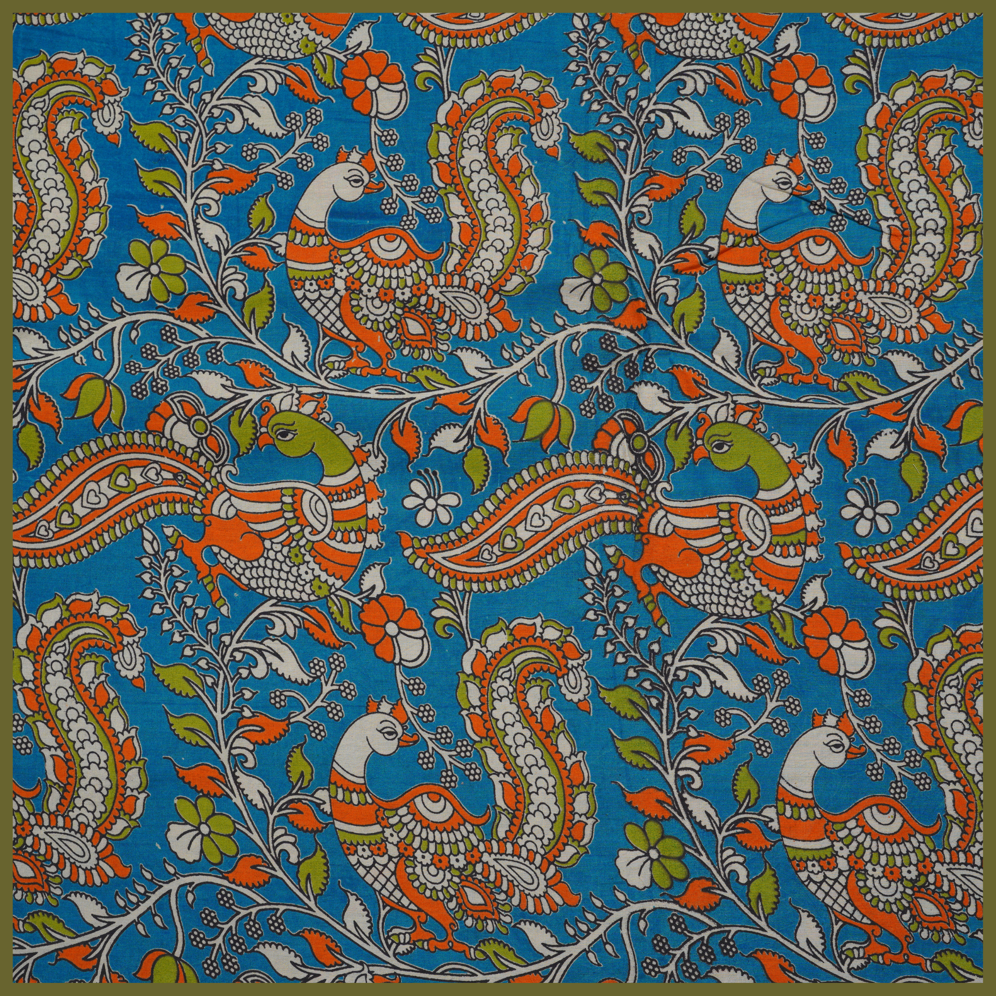 GREEN- BLOCK PRINT COTTON PEDANA KALAMKARI FABRIC 22