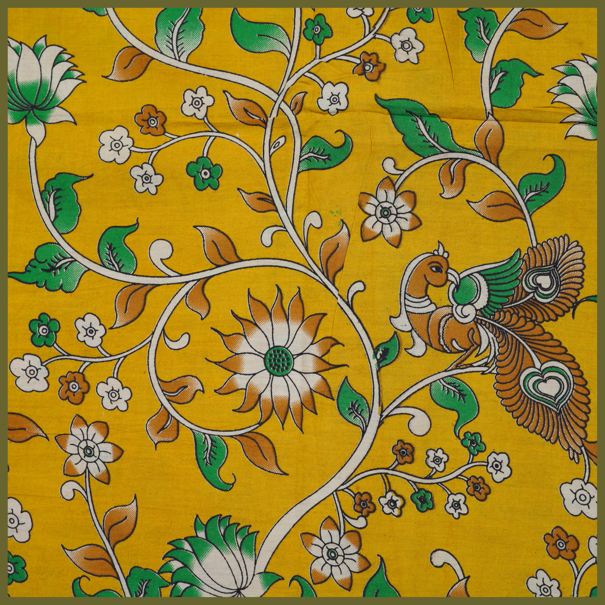 YELLOW- BLOCK PRINT COTTON PEDANA KALAMKARI FABRIC 19