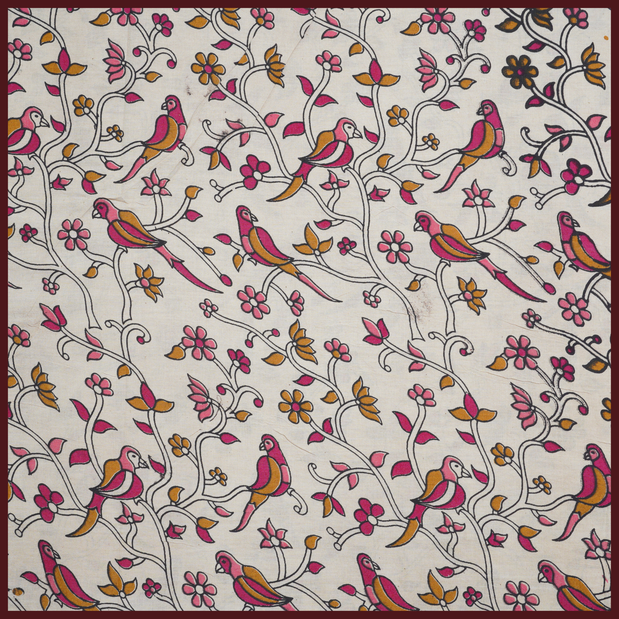 WHITE- BLOCK PRINT COTTON PEDANA KALAMKARI FABRIC 30