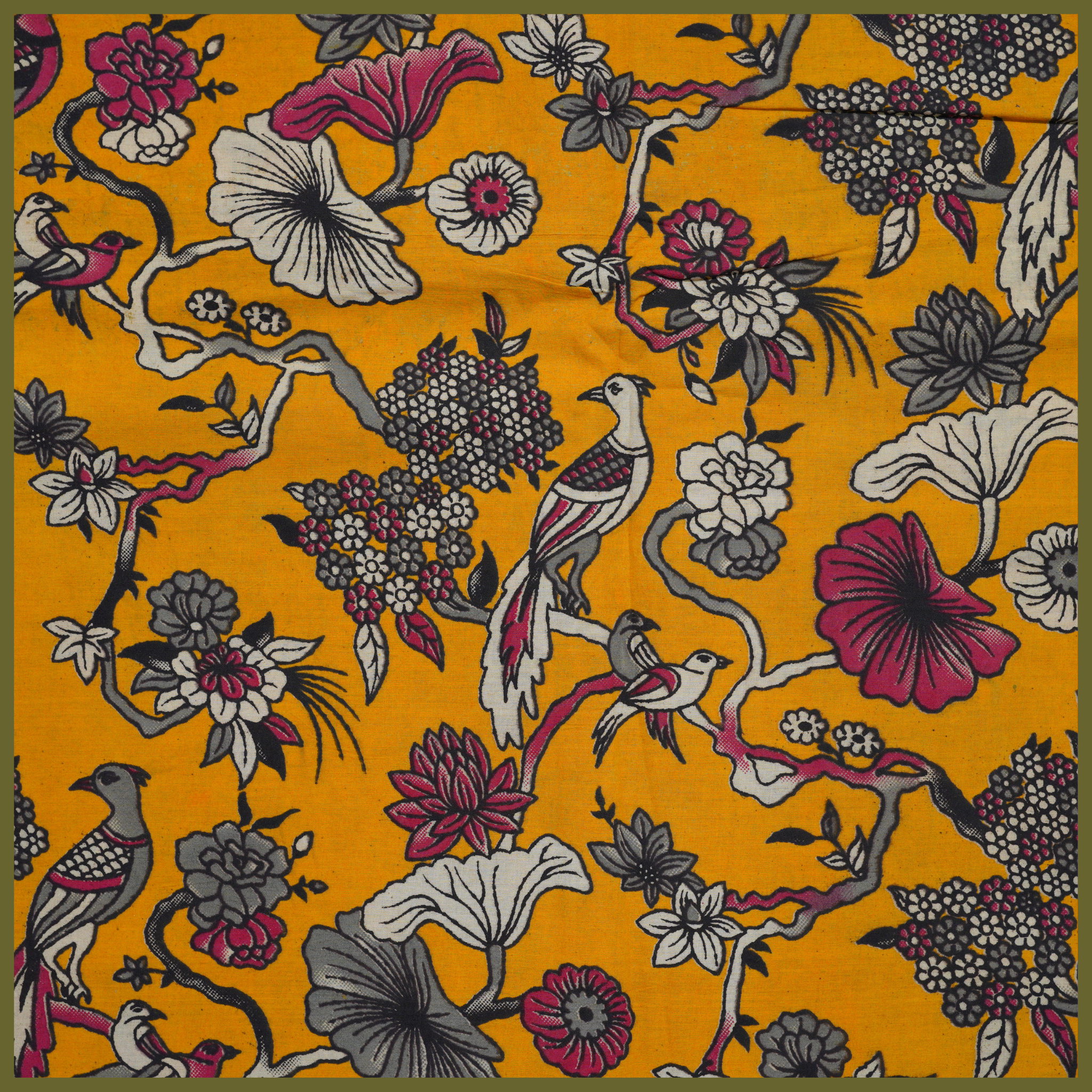 YELLOW- BLOCK PRINT COTTON PEDANA KALAMKARI FABRIC 07