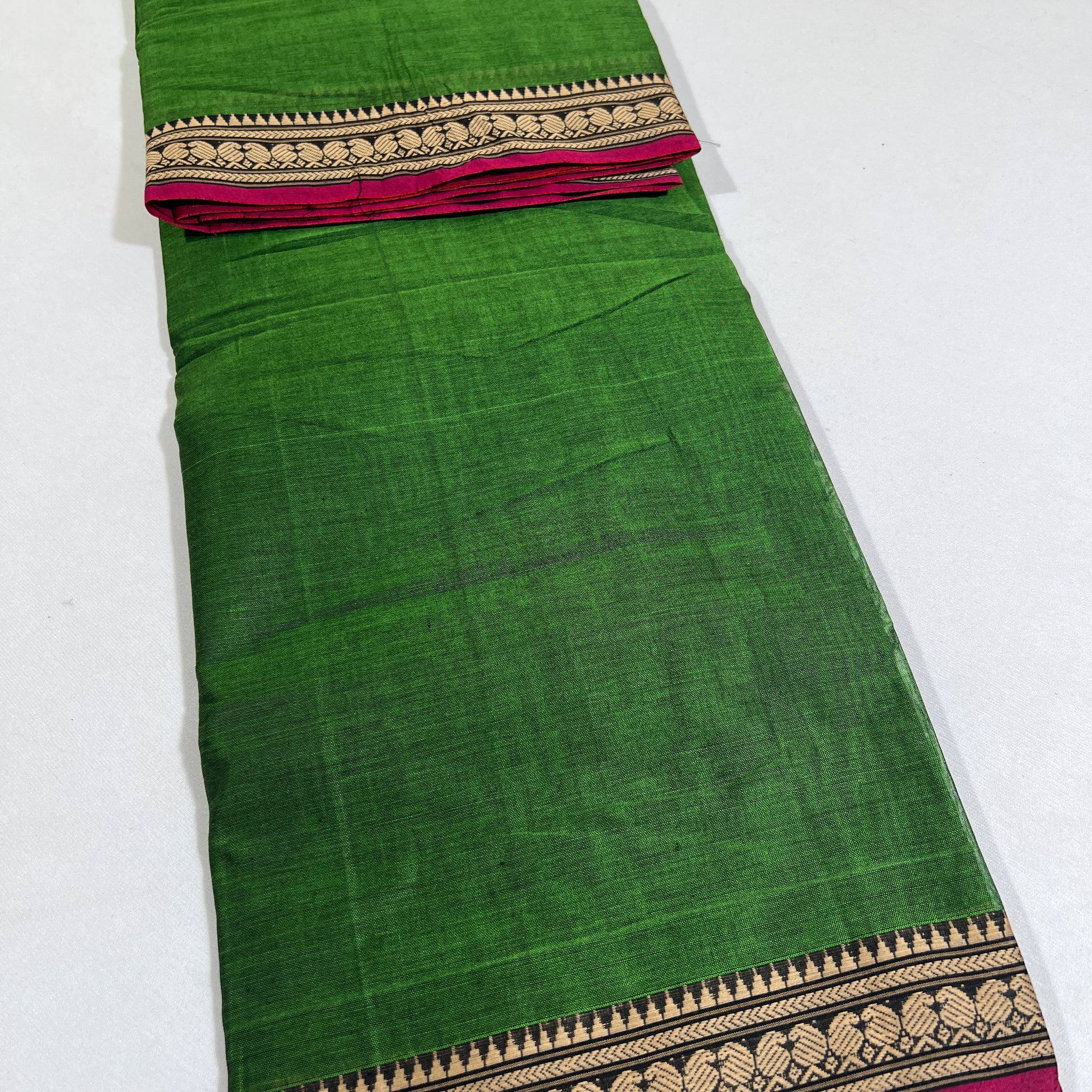 GREEN - NARAYANPETA COTTON  SAREE WITH TRADITIONAL BORDER 10