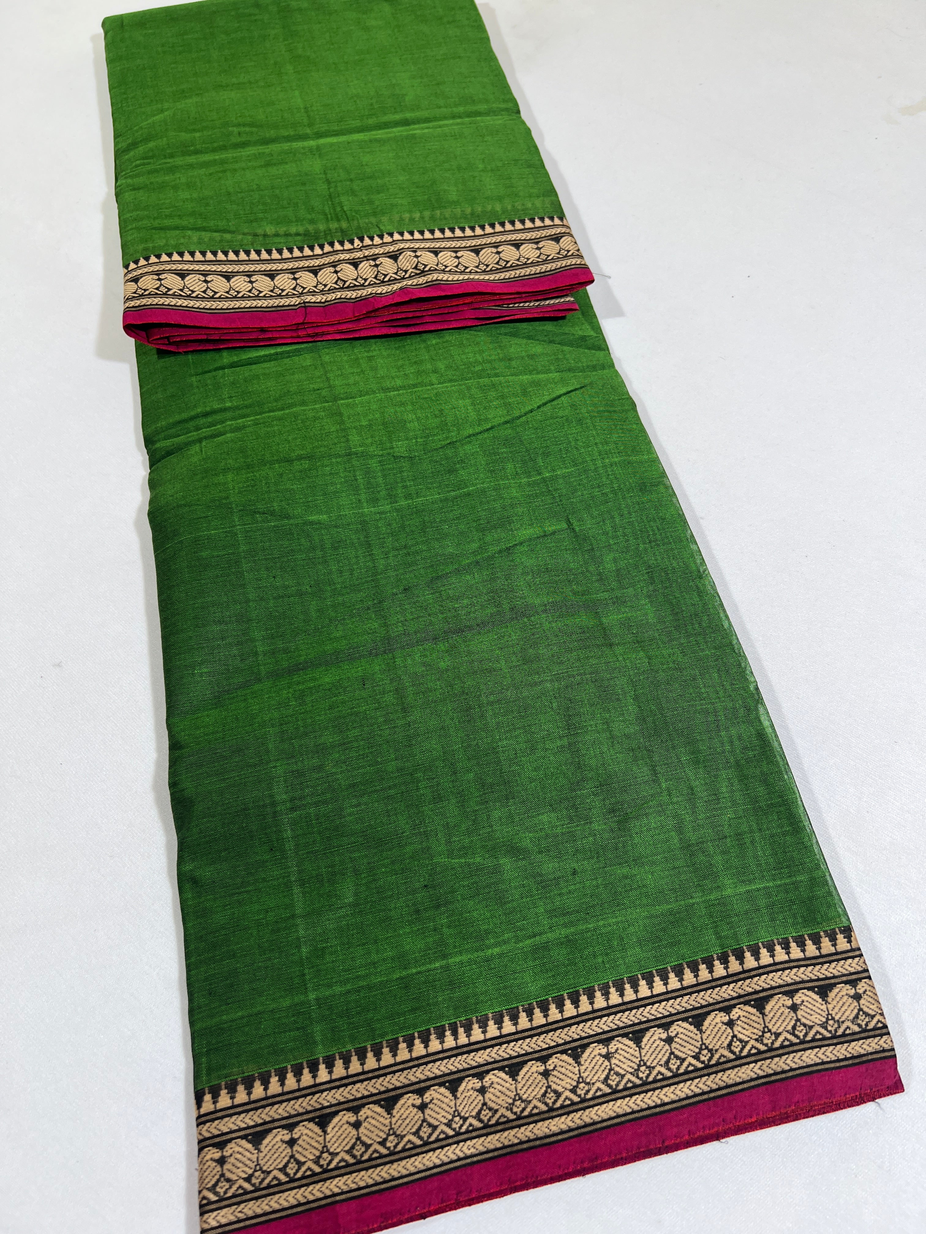 GREEN - NARAYANPETA COTTON  SAREE WITH TRADITIONAL BORDER 10