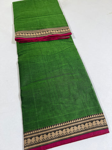 GREEN - NARAYANPETA COTTON  SAREE WITH TRADITIONAL BORDER 10