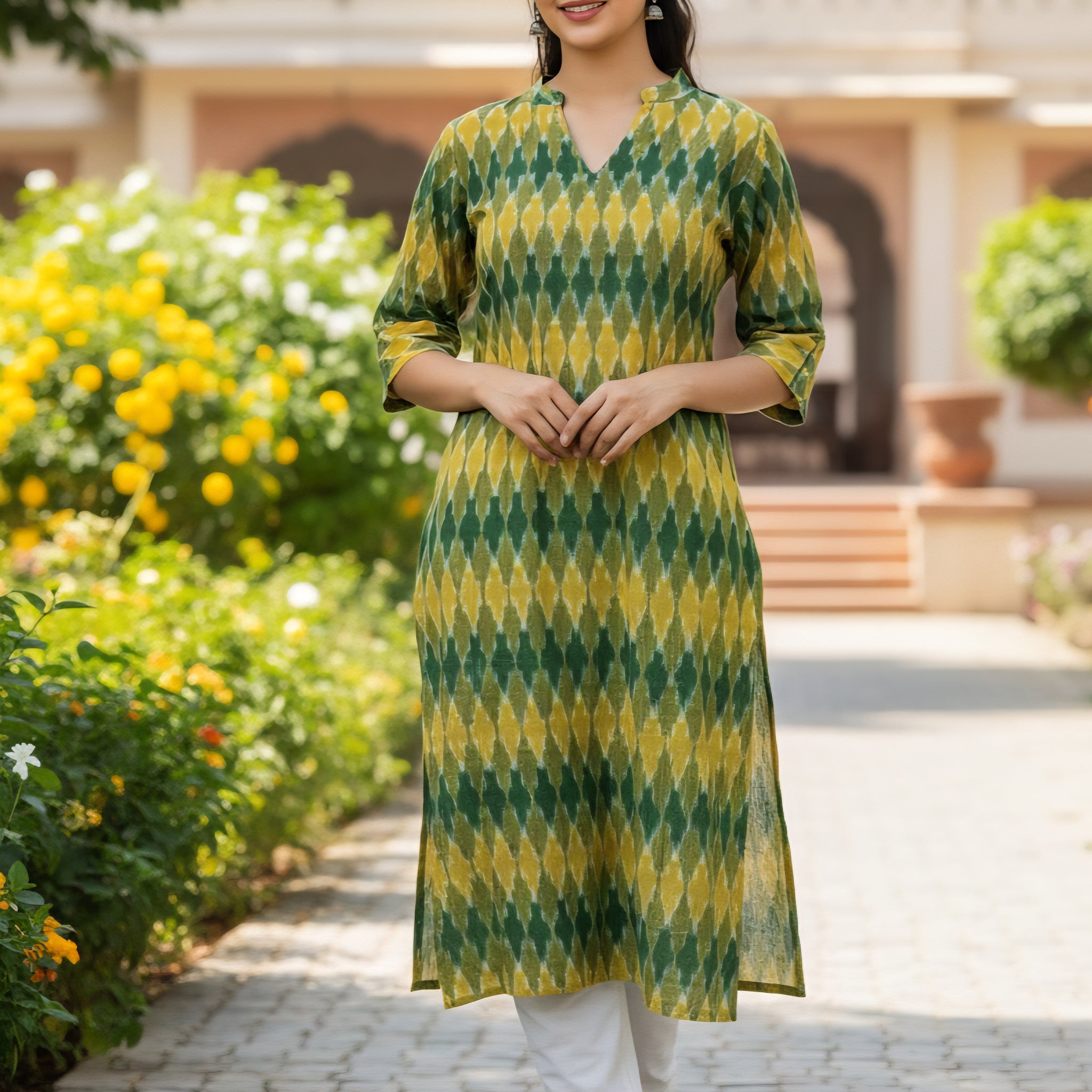 Multicolor - IKAT WEAVE COTTON LONG KURTA 01