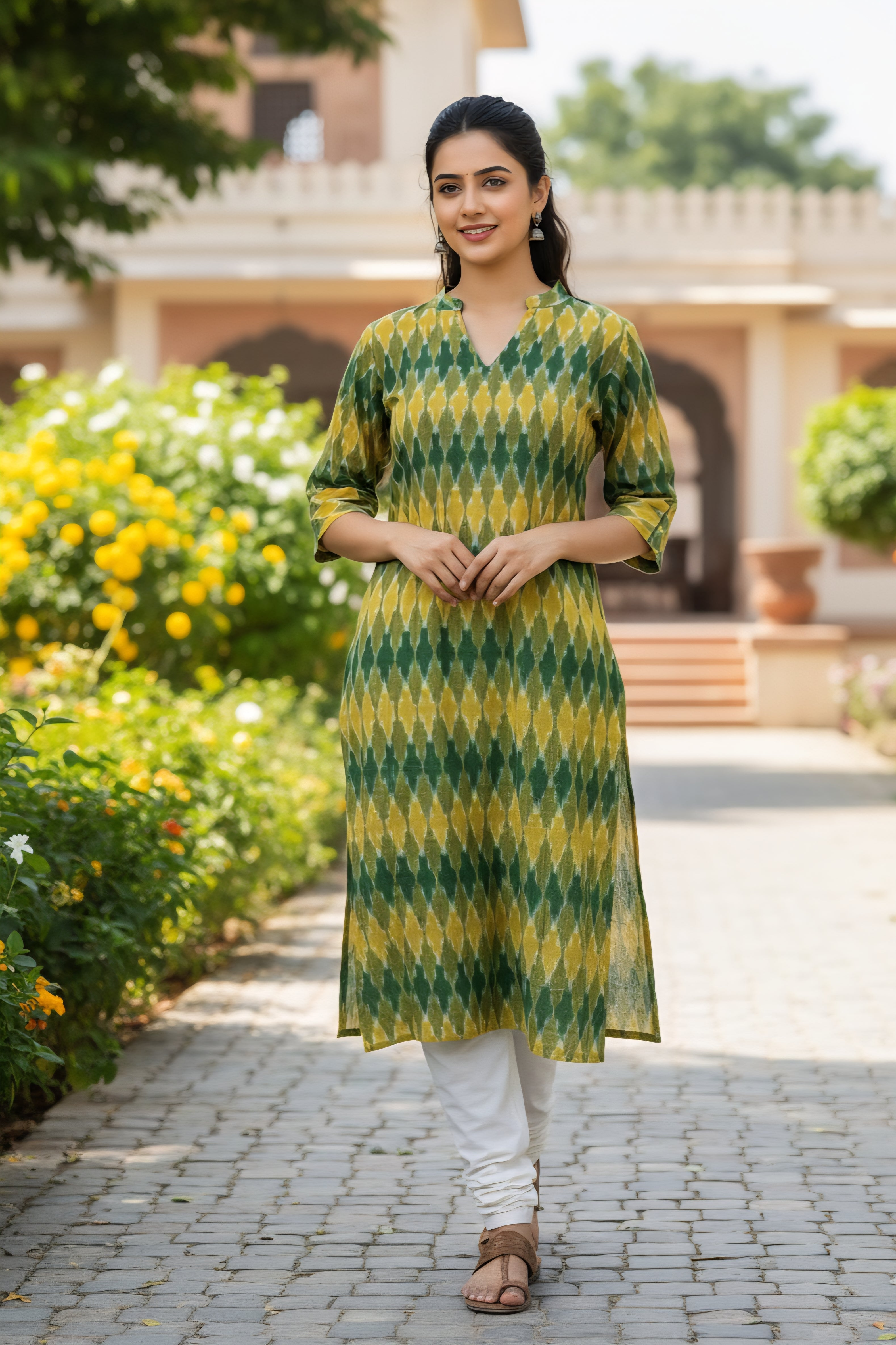 Multicolor - IKAT WEAVE COTTON LONG KURTA 01