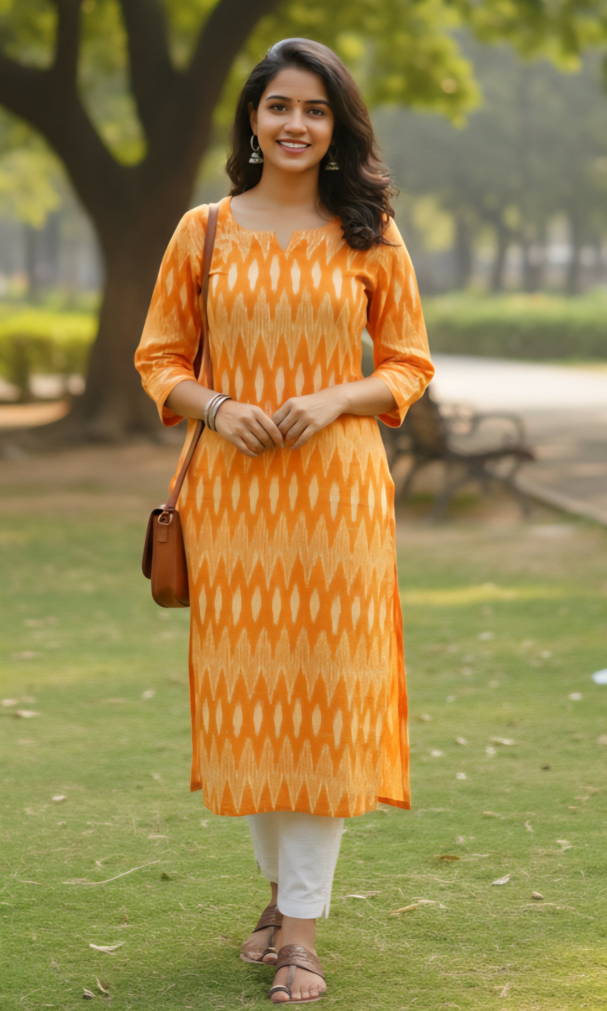 Yellow - IKAT WEAVE COTTON LONG KURTA 16