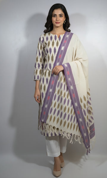 Multicolor - HANDLOOM COTTON 3PC POCHAMPALLY IKAT DRESS MATERIAL 12