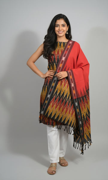 Multicolor - HANDLOOM COTTON 3PC POCHAMPALLY IKAT DRESS MATERIAL 17