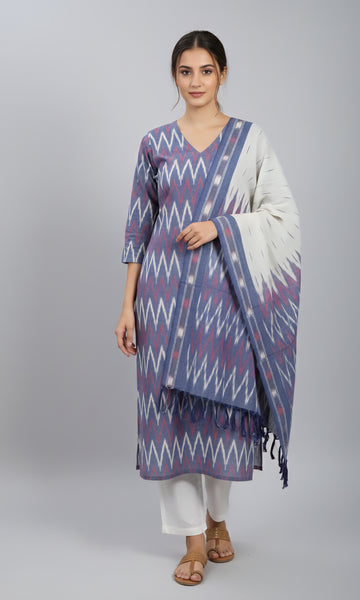Multicolor - HANDLOOM COTTON 3PC POCHAMPALLY IKAT DRESS MATERIAL 15