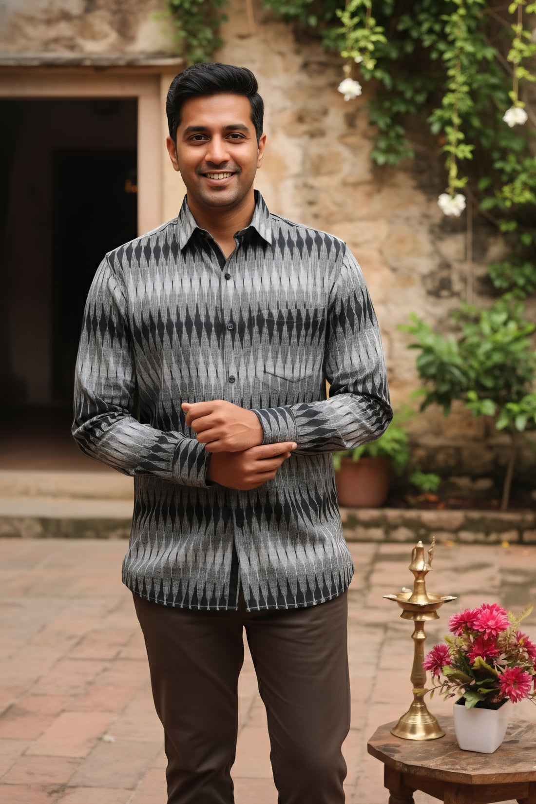 Black - FULL SLEEVE COTTON MEN POCHAMPALLY IKAT SHIRT 04