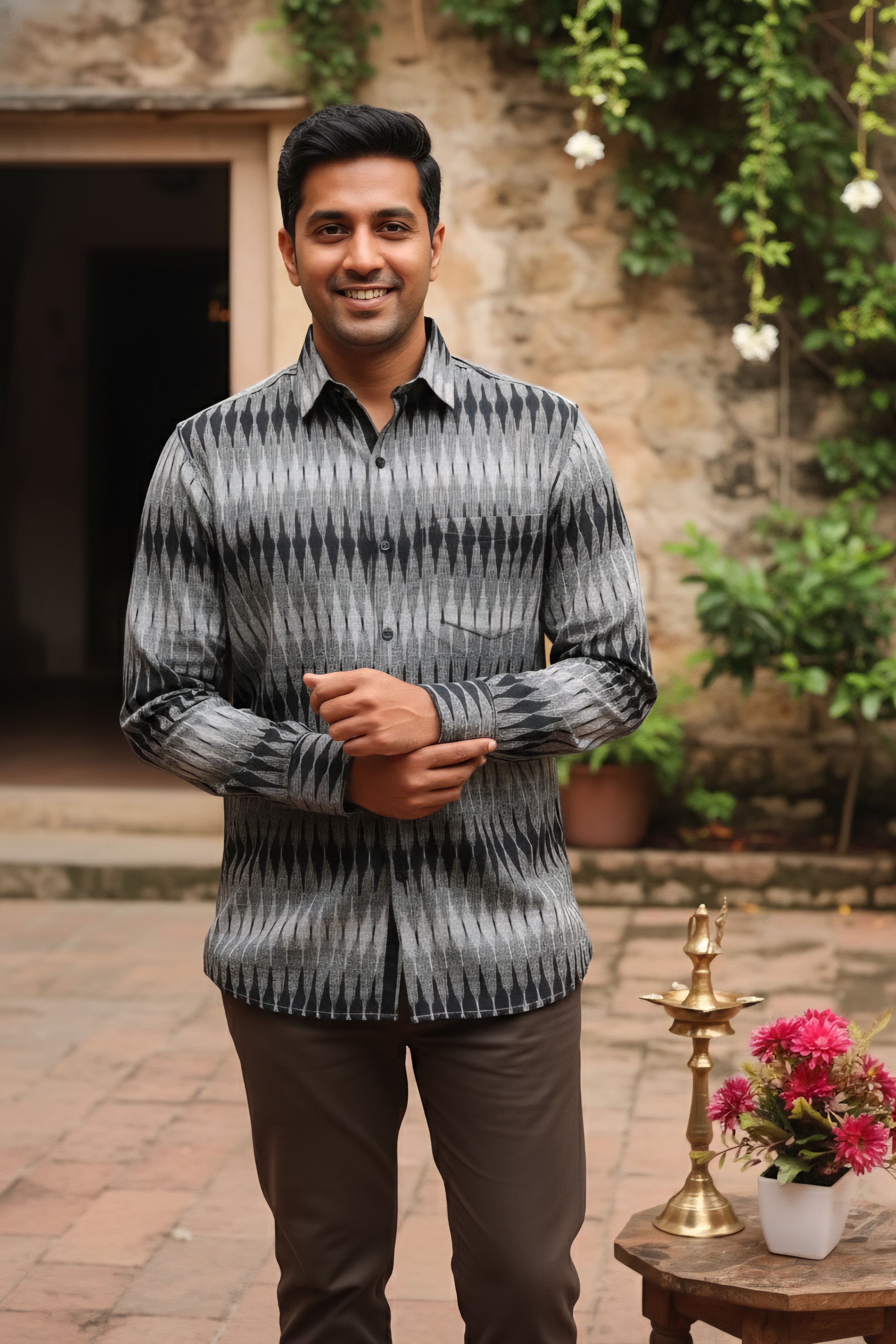Black - FULL SLEEVE COTTON MEN POCHAMPALLY IKAT SHIRT 04