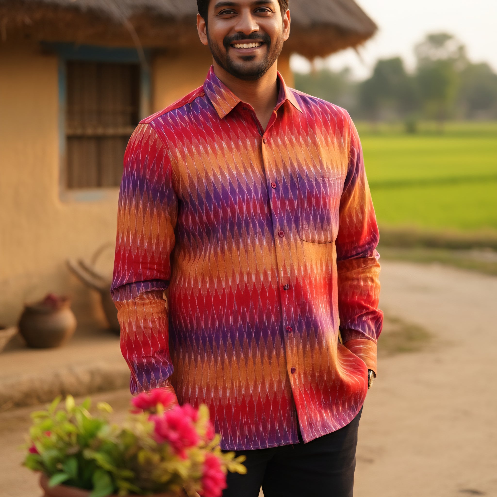 Multicolor - FULL SLEEVE COTTON MEN POCHAMPALLY IKAT SHIRT 01