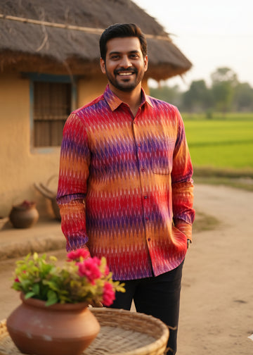 Multicolor - FULL SLEEVE COTTON MEN POCHAMPALLY IKAT SHIRT 01