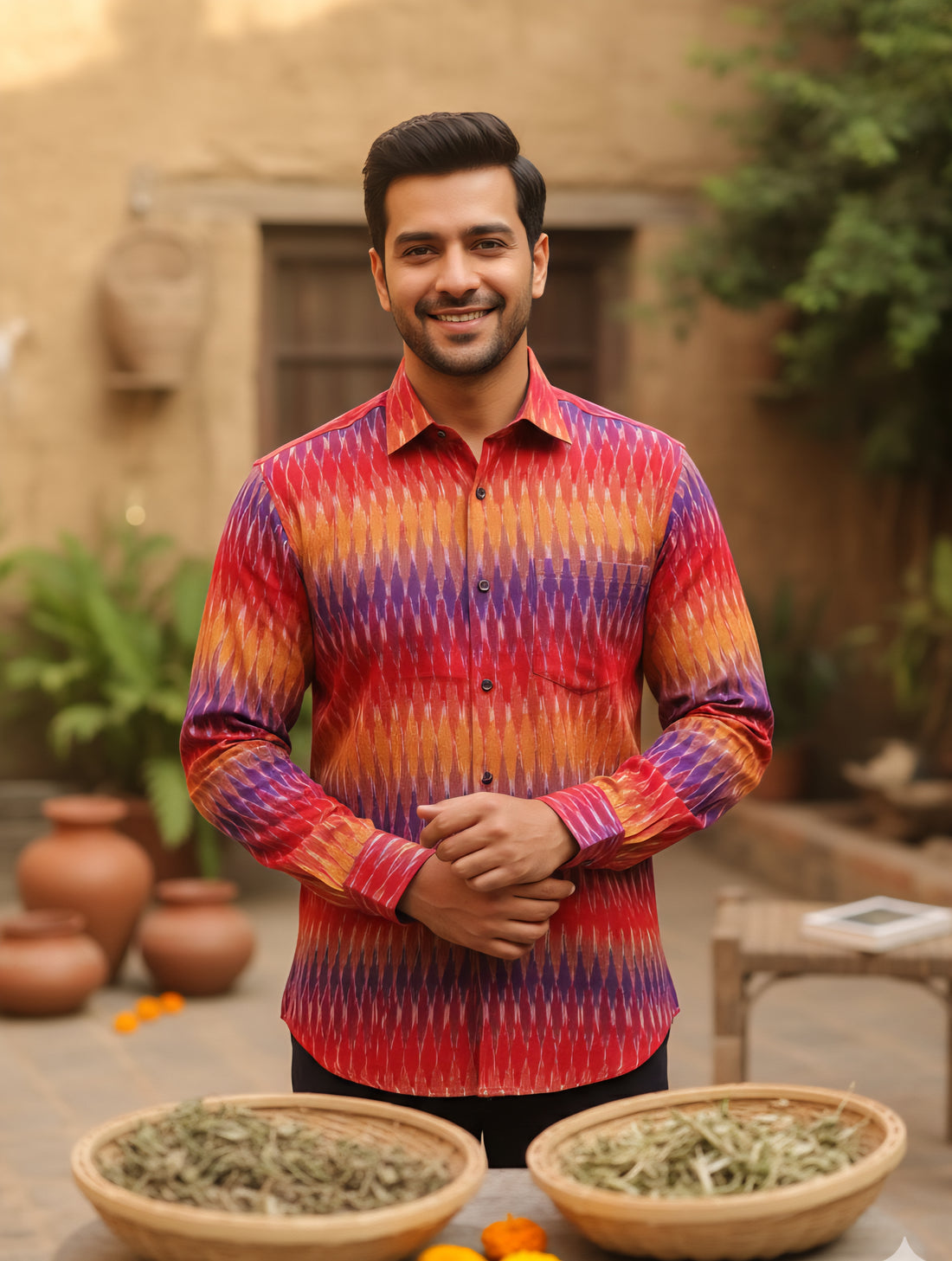 Multicolor - FULL SLEEVE COTTON MEN POCHAMPALLY IKAT SHIRT 01