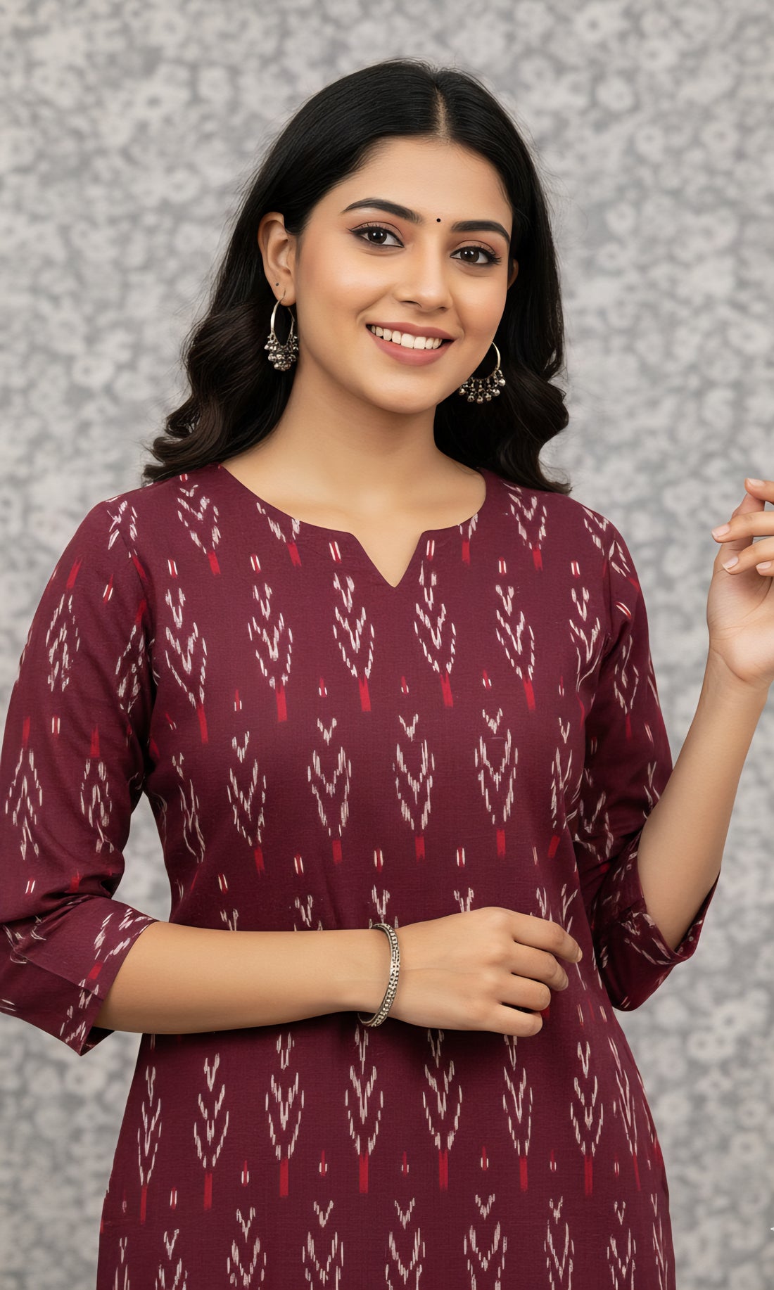 Rose gold - IKAT WEAVE COTTON LONG KURTA 11