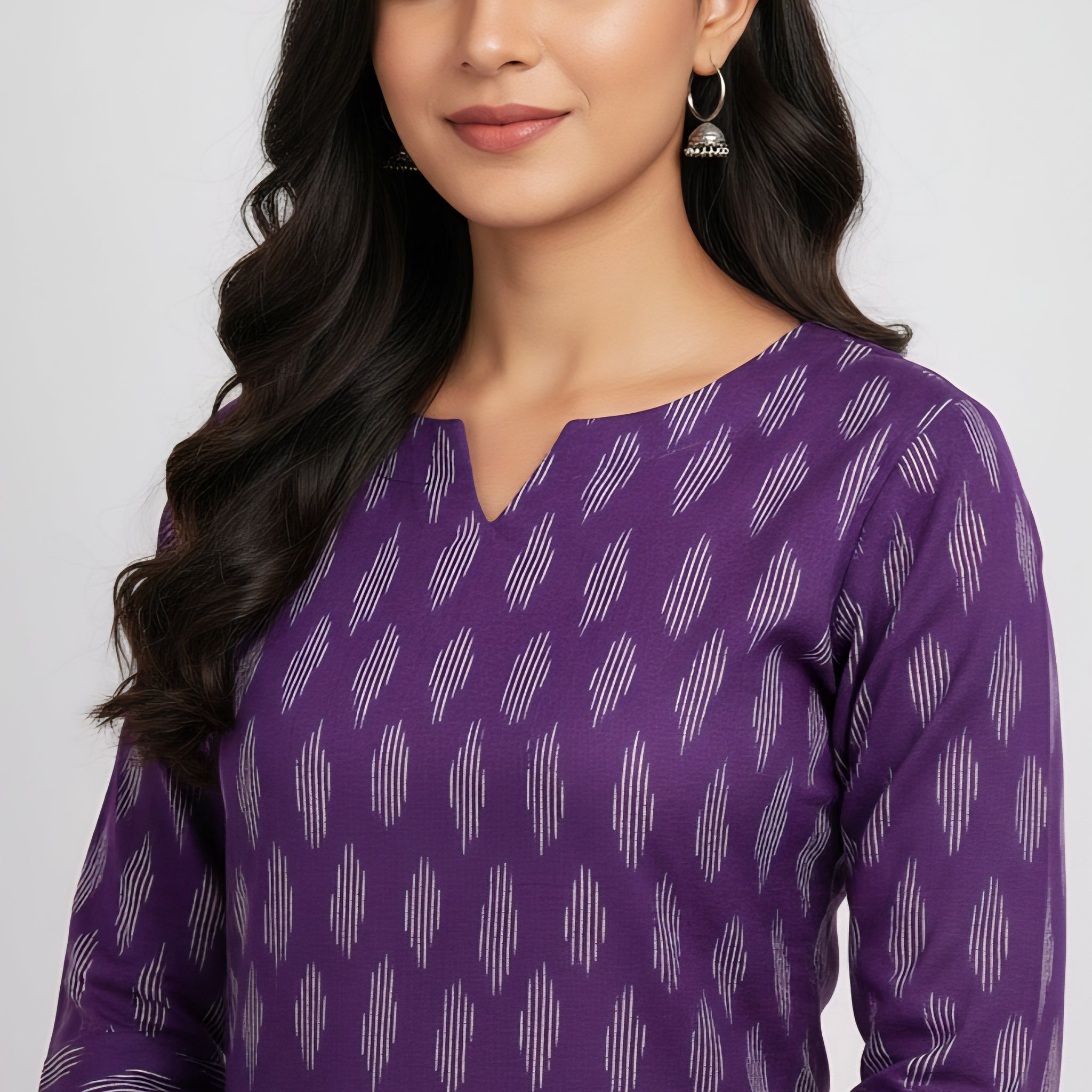 Purple - IKAT WEAVE COTTON LONG KURTA 05