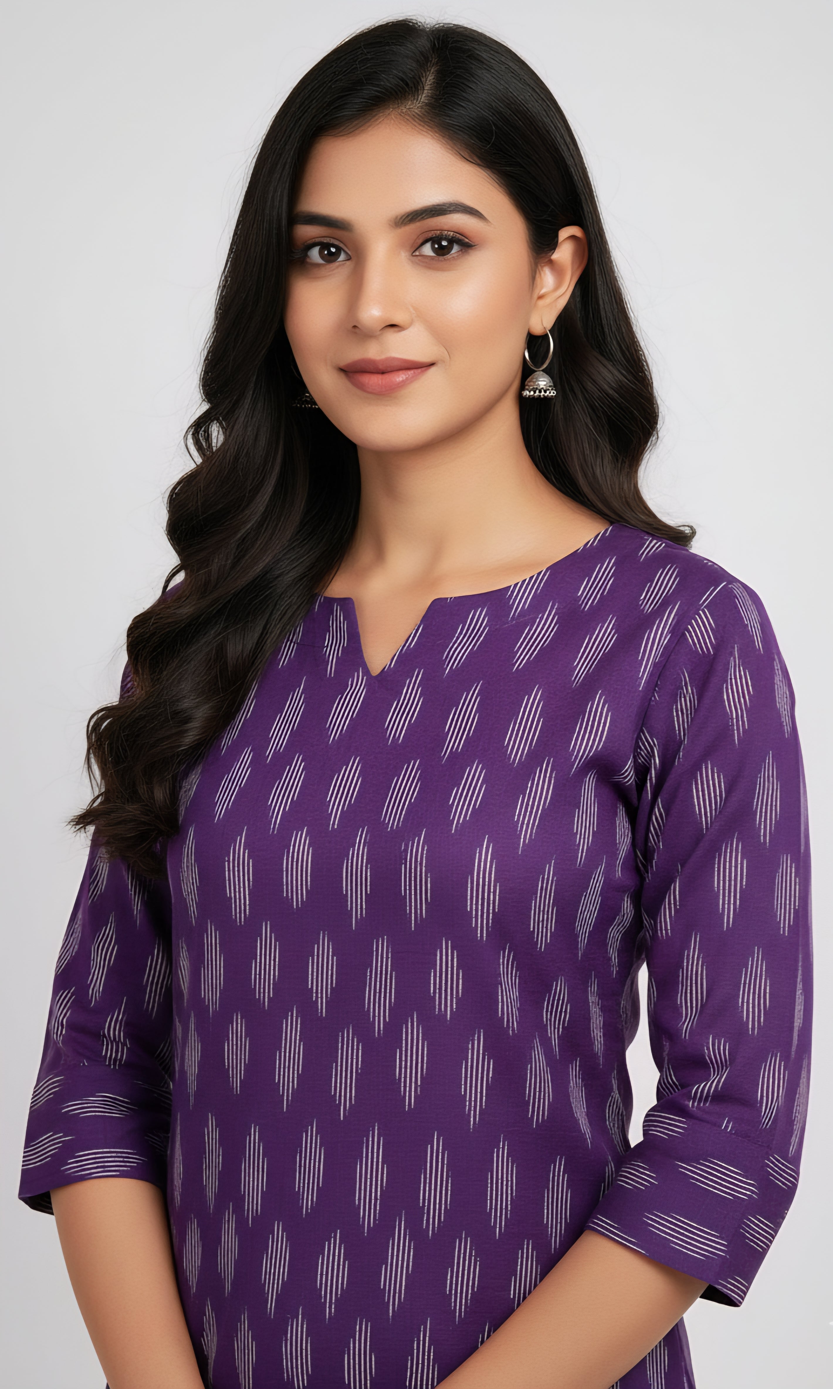 Purple - IKAT WEAVE COTTON LONG KURTA 05