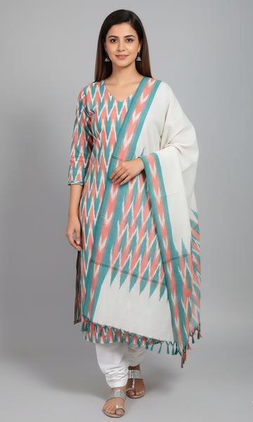 Multicolor - HANDLOOM COTTON 3PC POCHAMPALLY IKAT DRESS MATERIAL 24