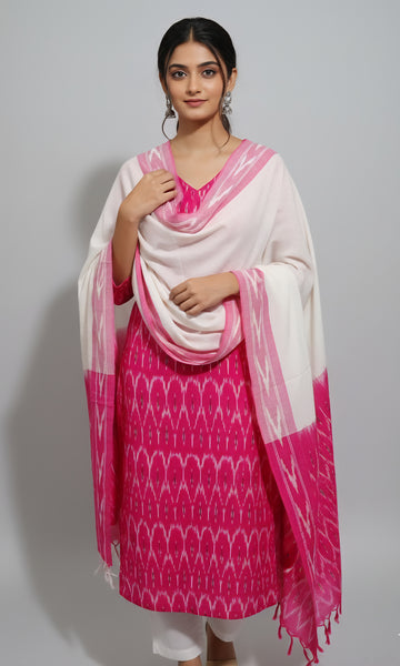 Pink - HANDLOOM COTTON 3PC POCHAMPALLY IKAT DRESS MATERIAL 16