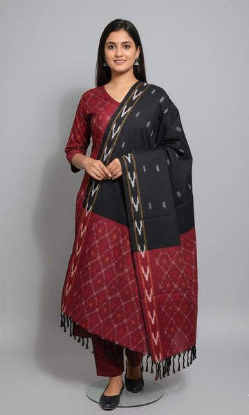 Brown - HANDLOOM COTTON 3PC POCHAMPALLY IKAT DRESS MATERIAL 29