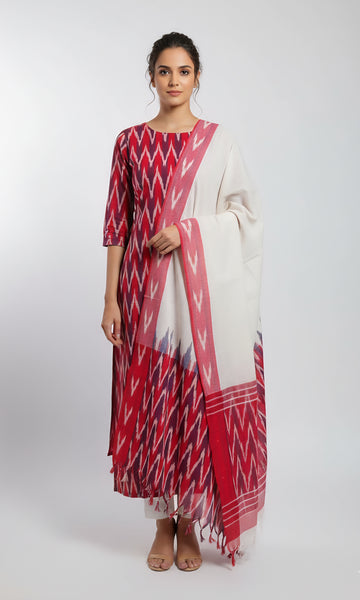 Red - HANDLOOM COTTON 3PC POCHAMPALLY IKAT DRESS MATERIAL 31