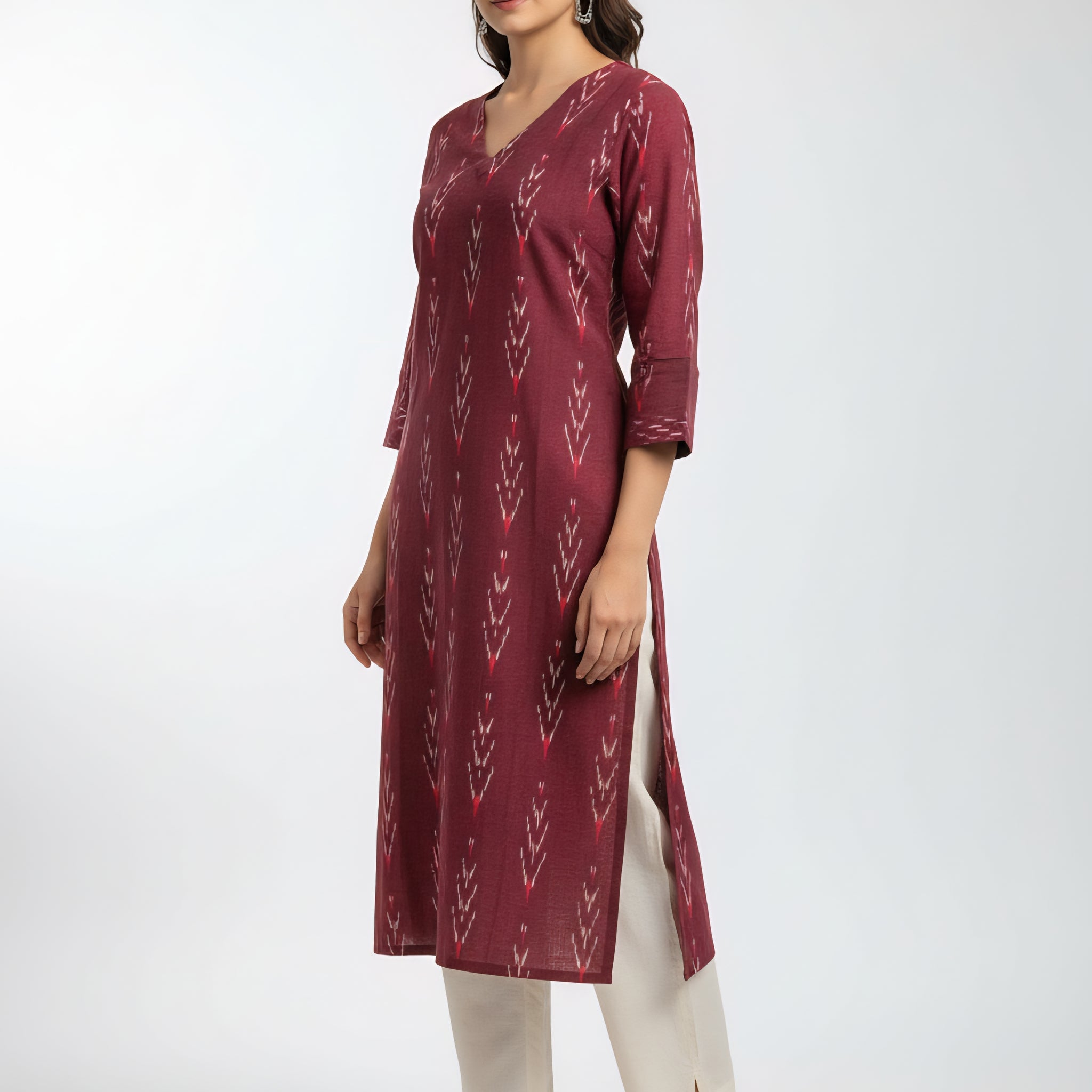 Rose gold - IKAT WEAVE COTTON LONG KURTA 11