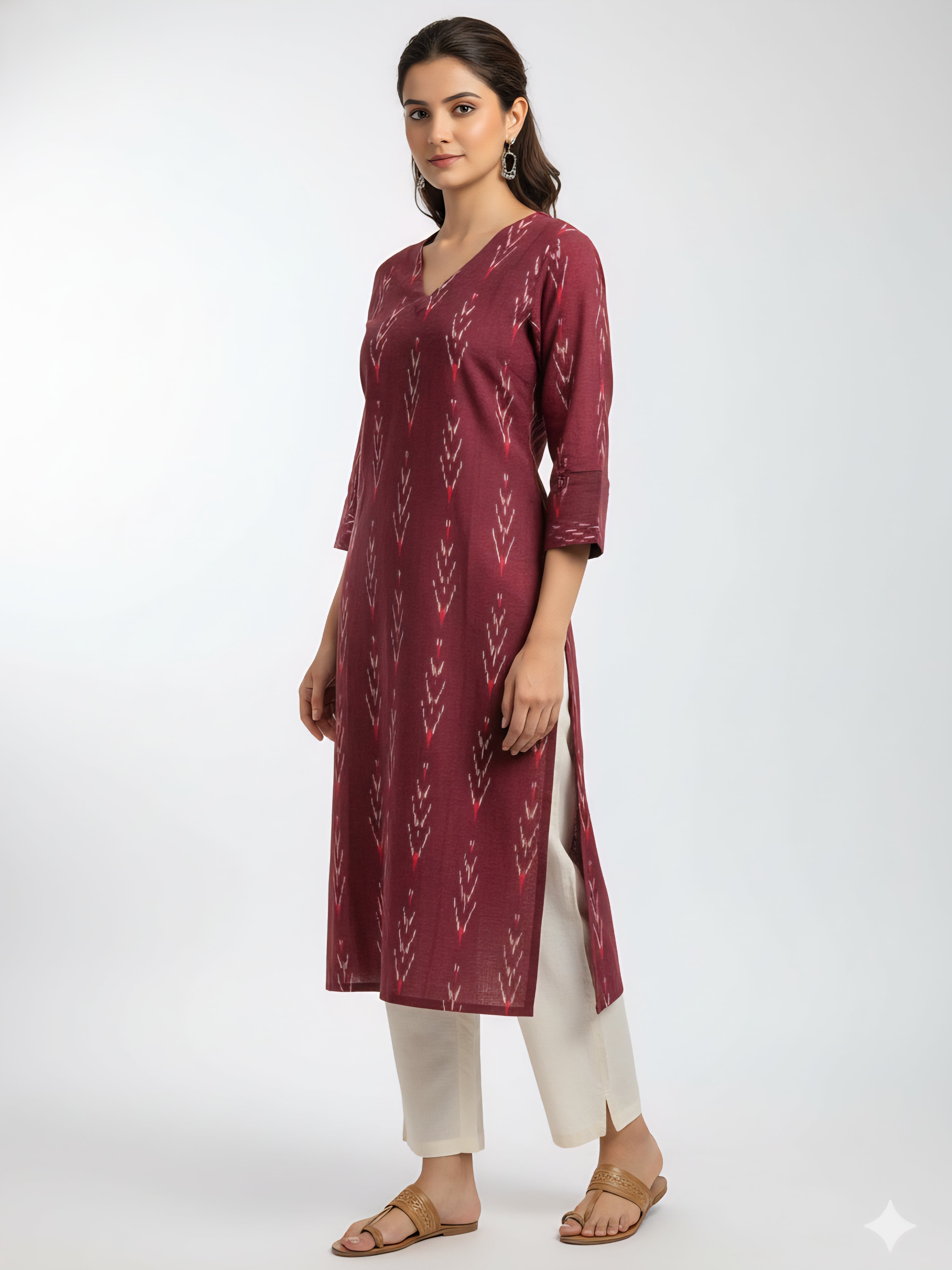 Rose gold - IKAT WEAVE COTTON LONG KURTA 11
