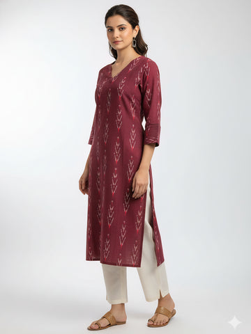Rose gold - IKAT WEAVE COTTON LONG KURTA 11