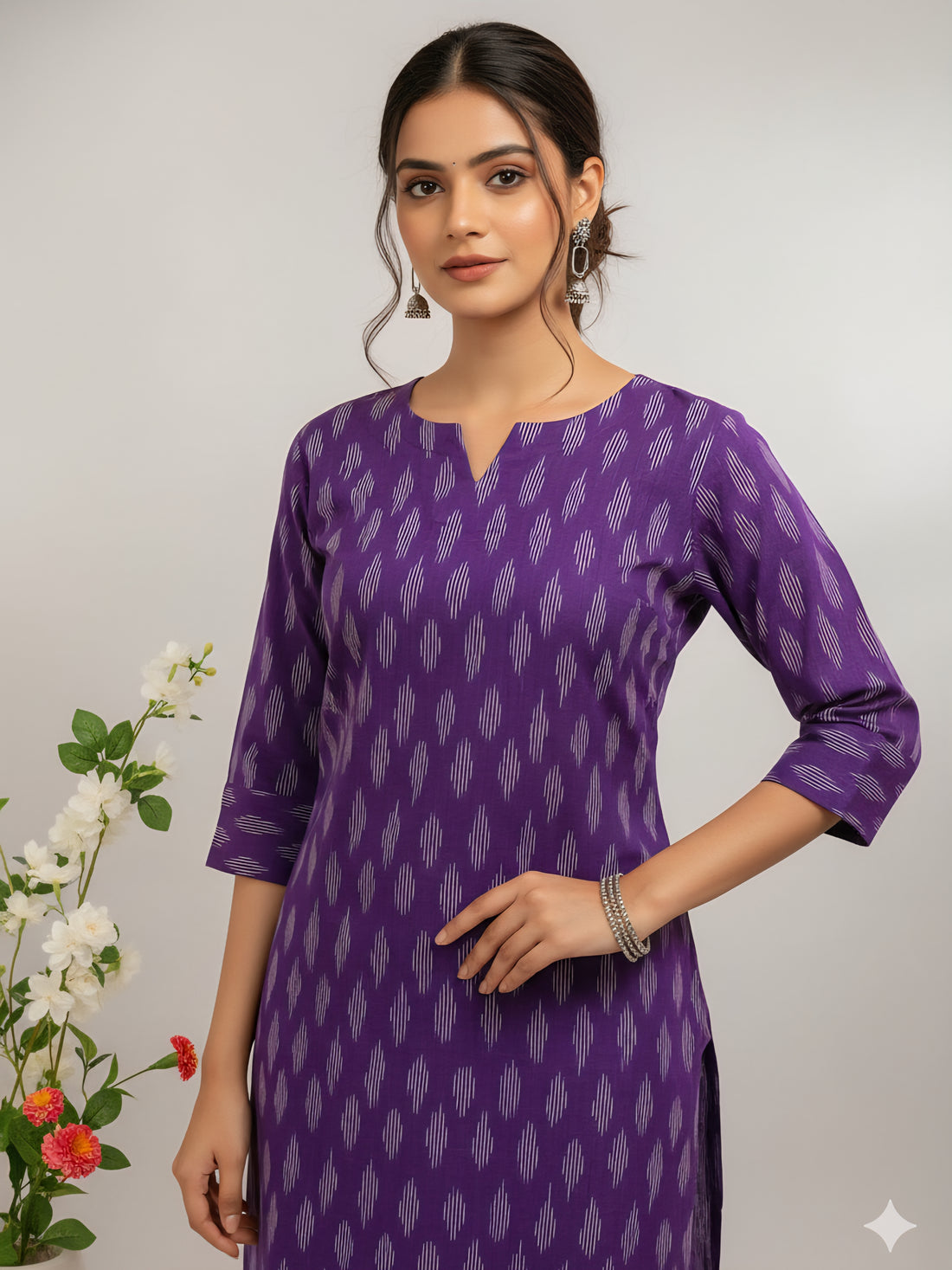 Purple - IKAT WEAVE COTTON LONG KURTA 05