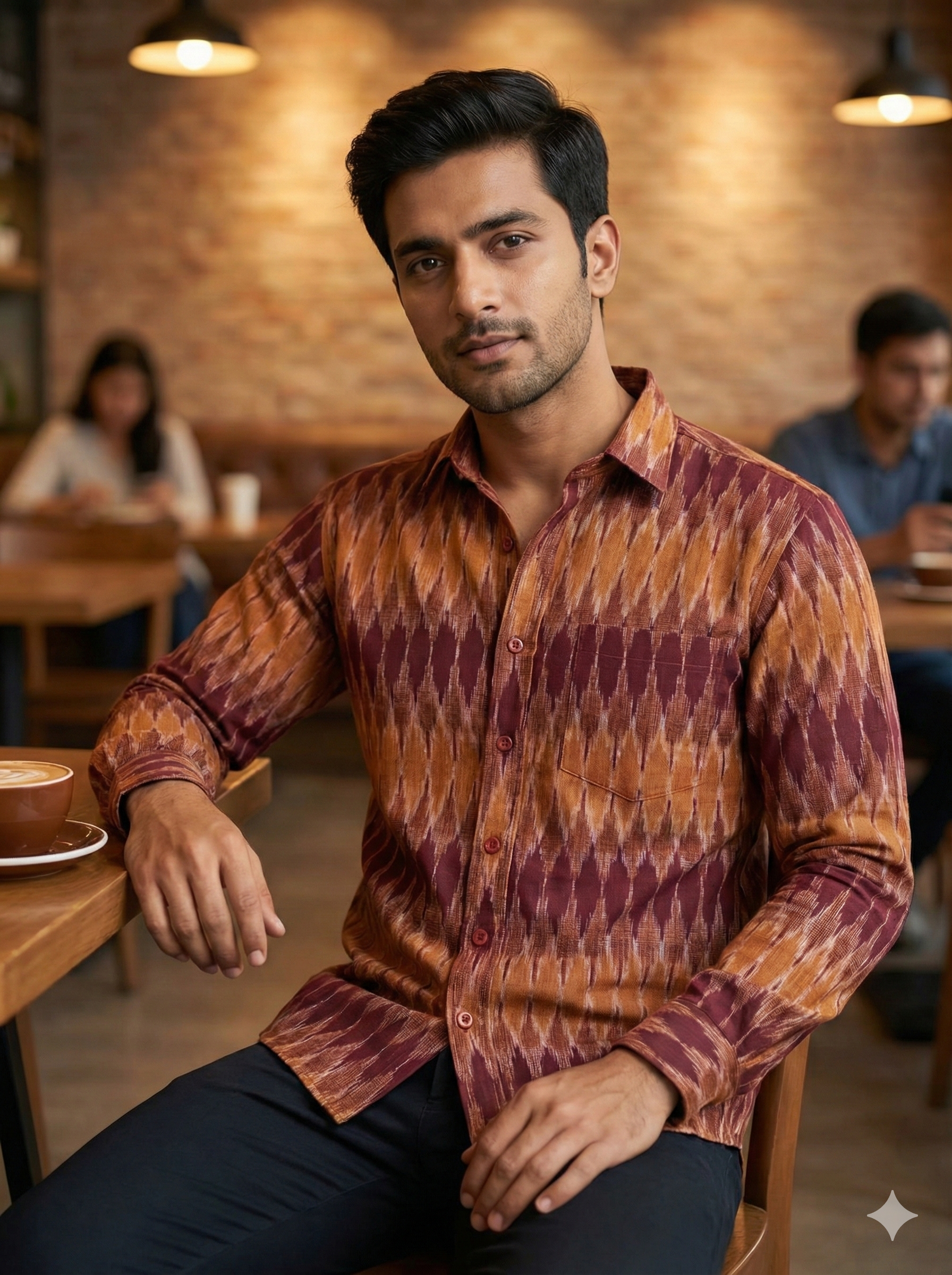 MAROON- FULL SLEEVE COTTON MEN POCHAMPALLY IKAT SHIRT 17