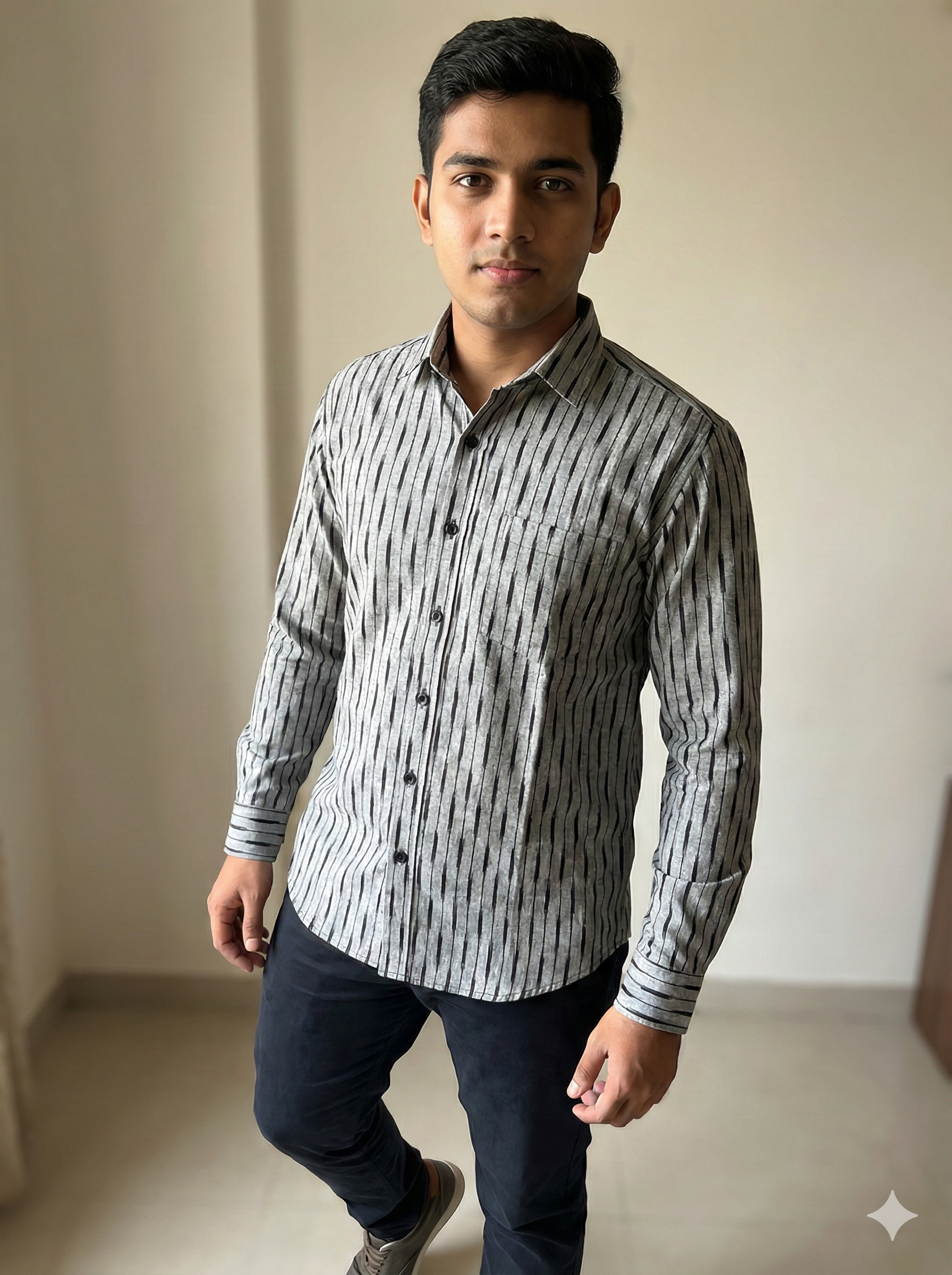 GRAY- FULL SLEEVE COTTON MEN POCHAMPALLY IKAT SHIRT 16