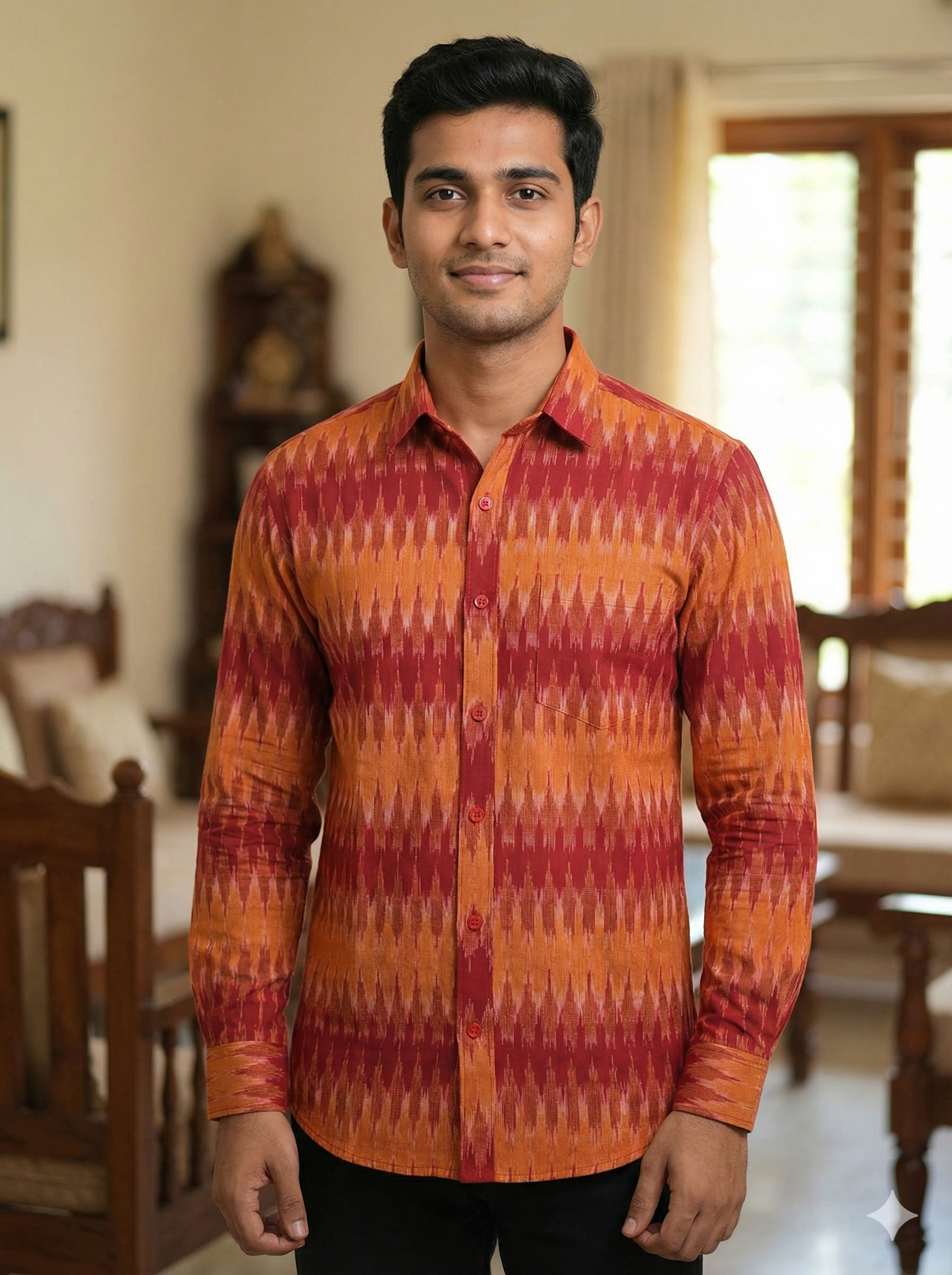 RED- FULL SLEEVE COTTON MEN POCHAMPALLY IKAT SHIRT 13
