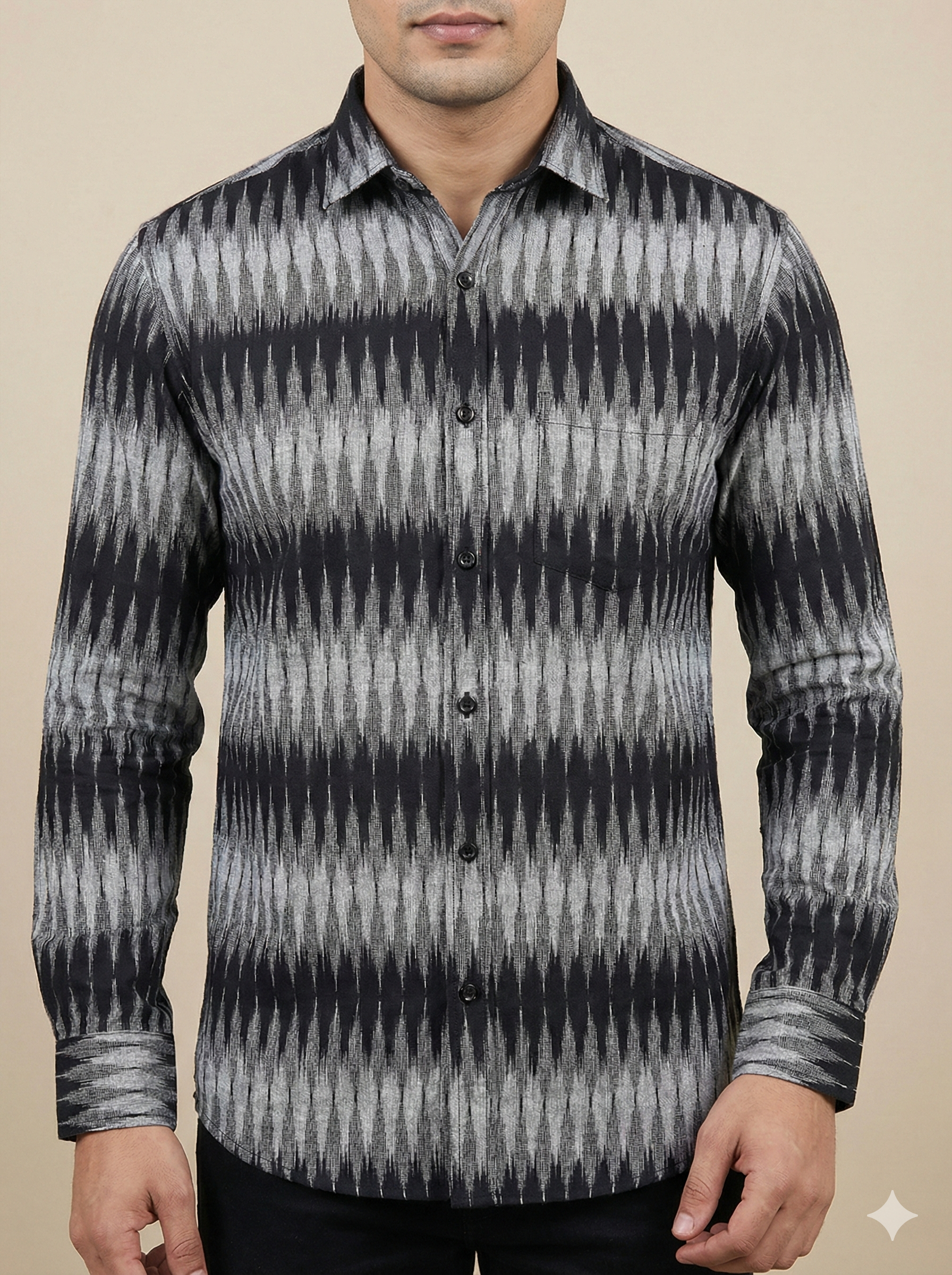 BLACK- FULL SLEEVE COTTON MEN POCHAMPALLY IKAT SHIRT 10
