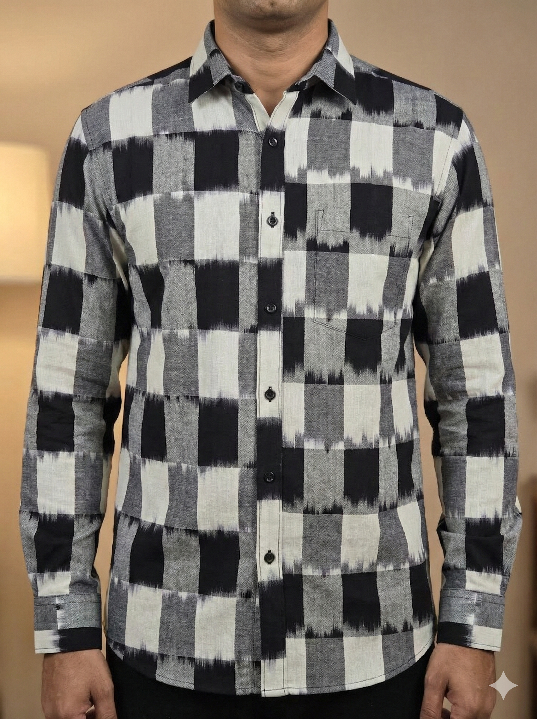 BLACK- FULL SLEEVE COTTON MEN POCHAMPALLY IKAT SHIRT 09