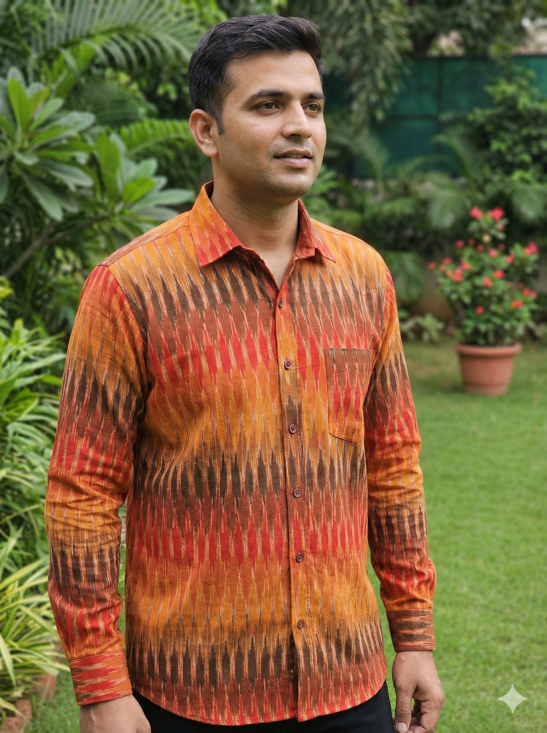 RED- FULL SLEEVE COTTON MEN POCHAMPALLY IKAT SHIRT 08