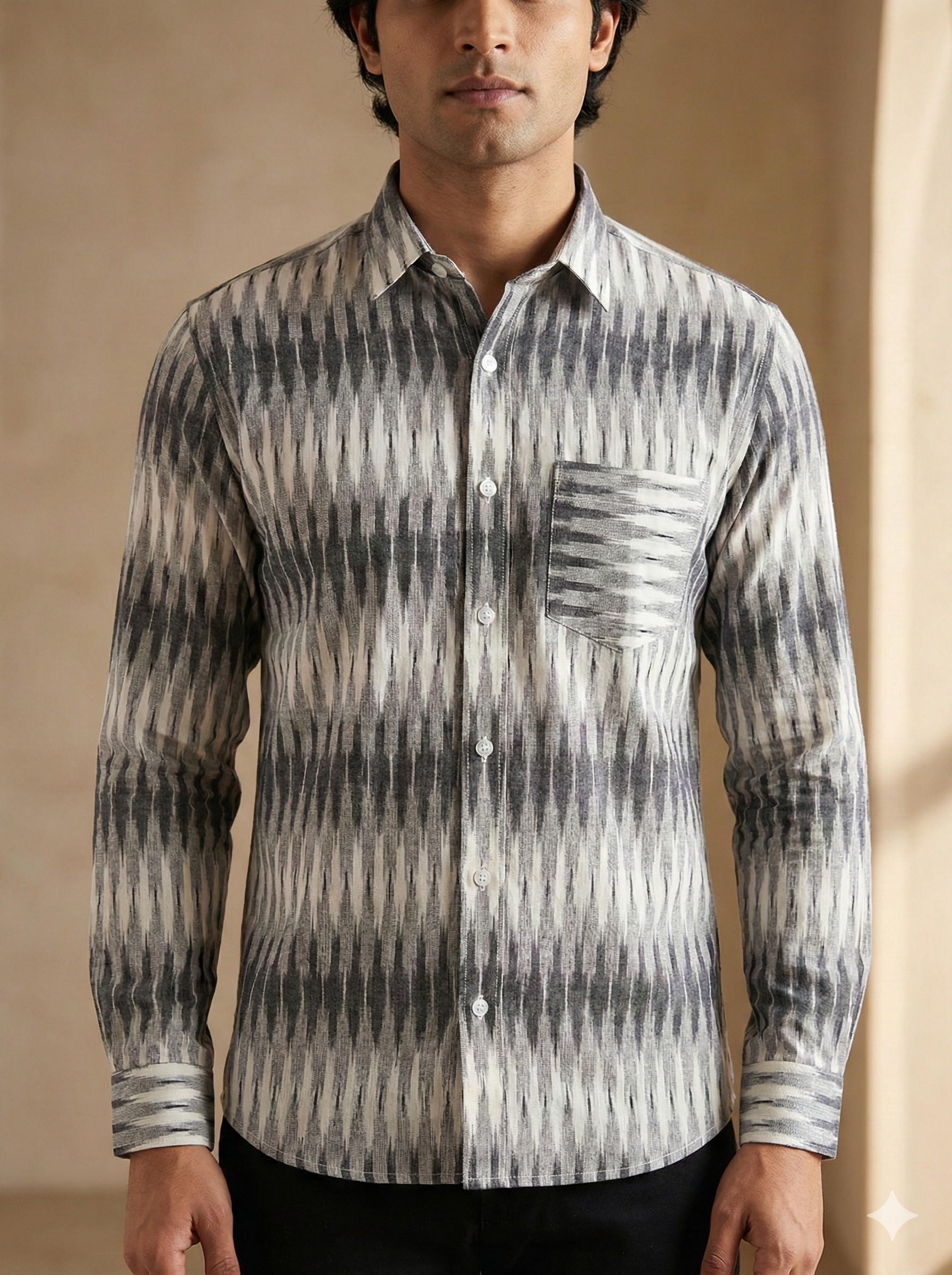 GRAY- FULL SLEEVE COTTON MEN POCHAMPALLY IKAT SHIRT 23